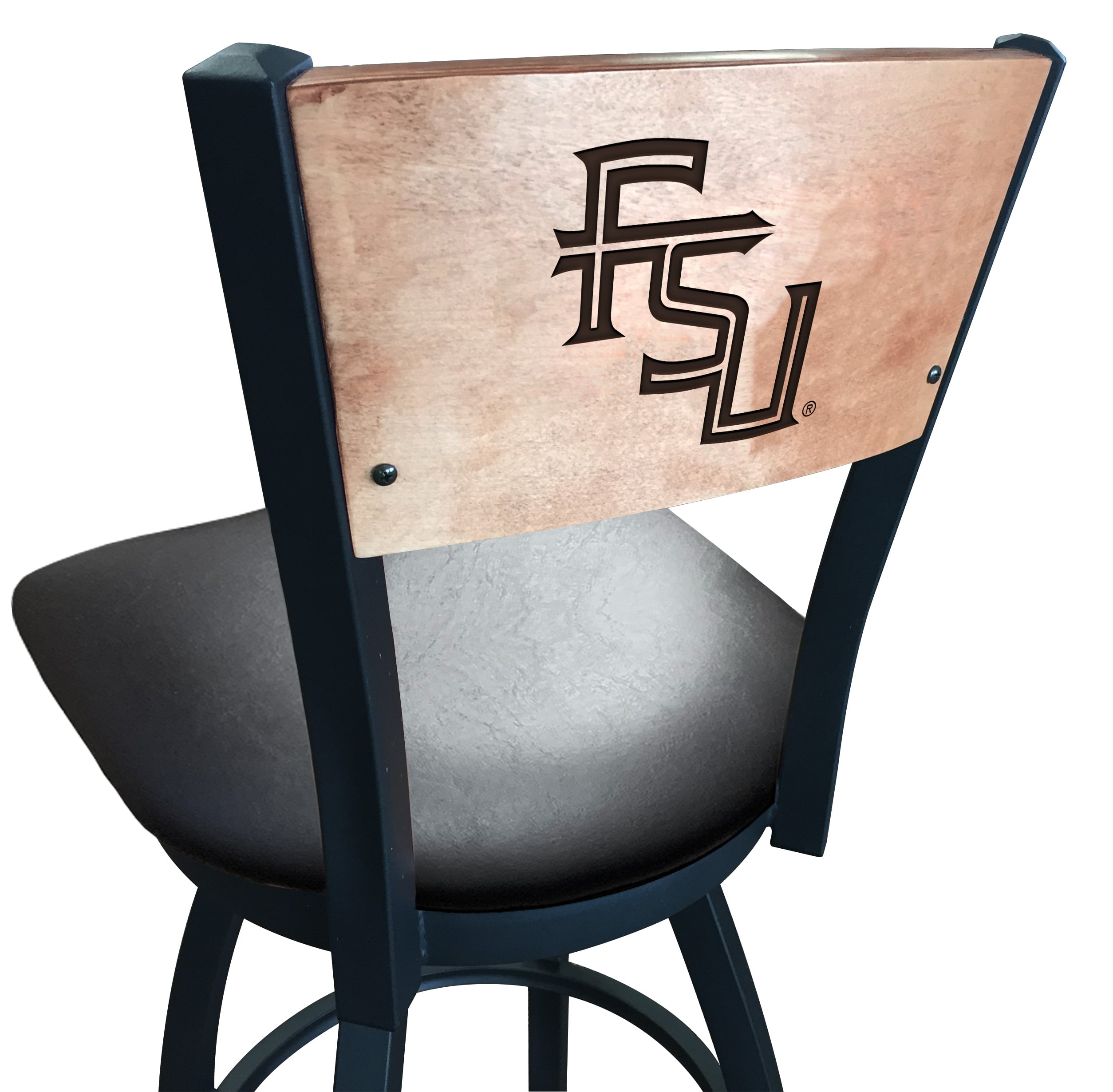 L03836BWMedMplAFSU-FSBlkVinyl 36 in. L038 - Black Wrinkle Florida State Script Swivel Bar Stool with Laser Engraved Back