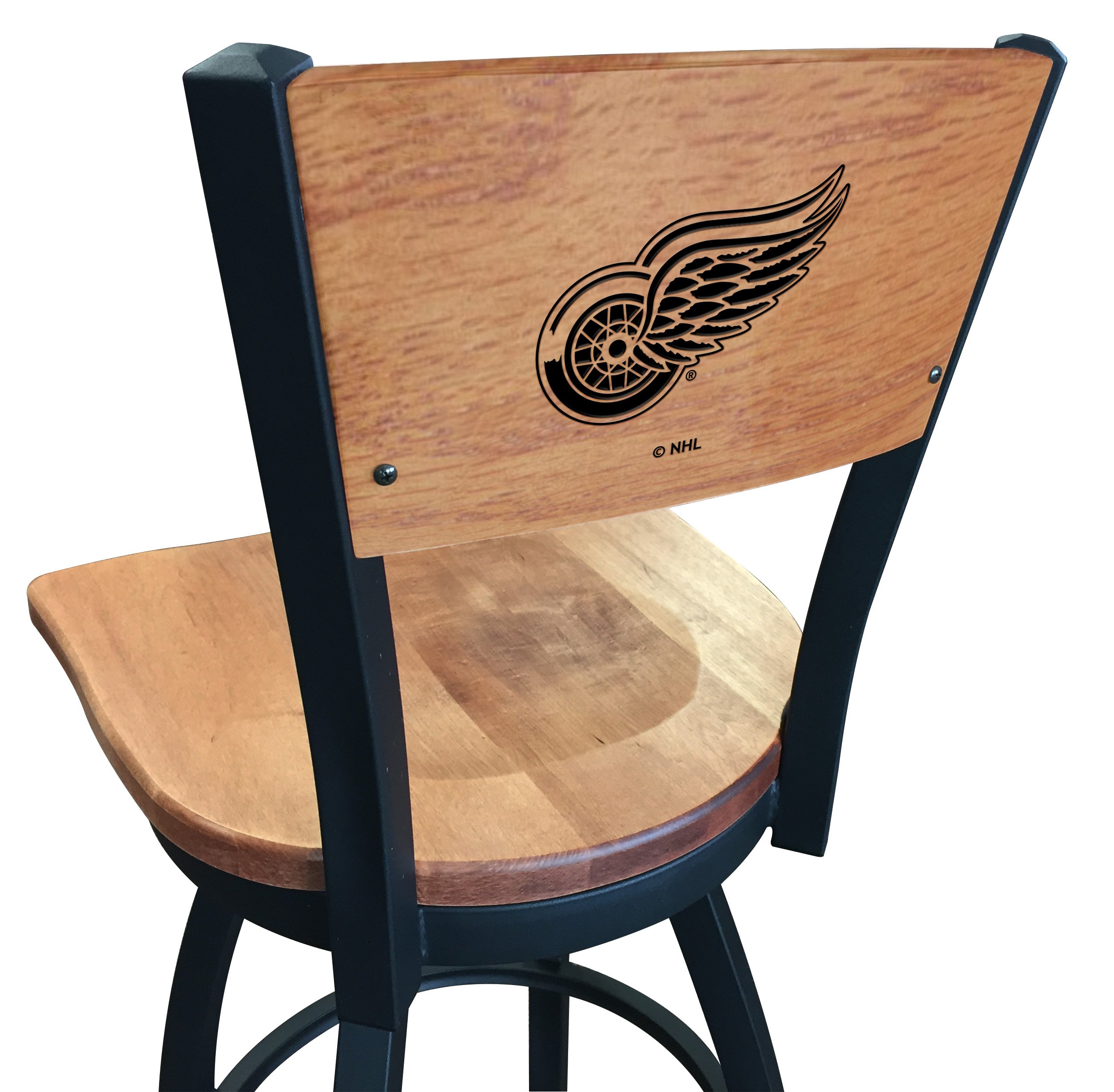 L03836BWMedMplADetRedMedMpl 36 in. L038 - Black Wrinkle Detroit Red Wings Swivel Bar Stool with Laser Engraved Back