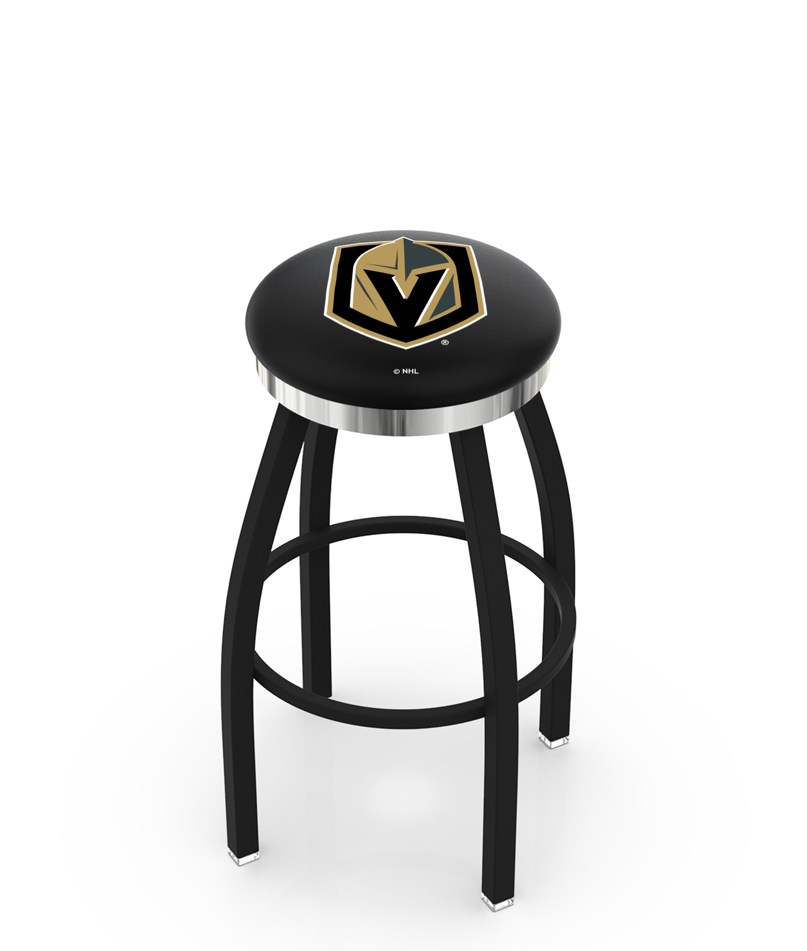 L8B2C30LVGdKn 30 in. L8B2C - Black Wrinkle Vegas Golden Knights Swivel Bar Stool with Chrome Accent Ring