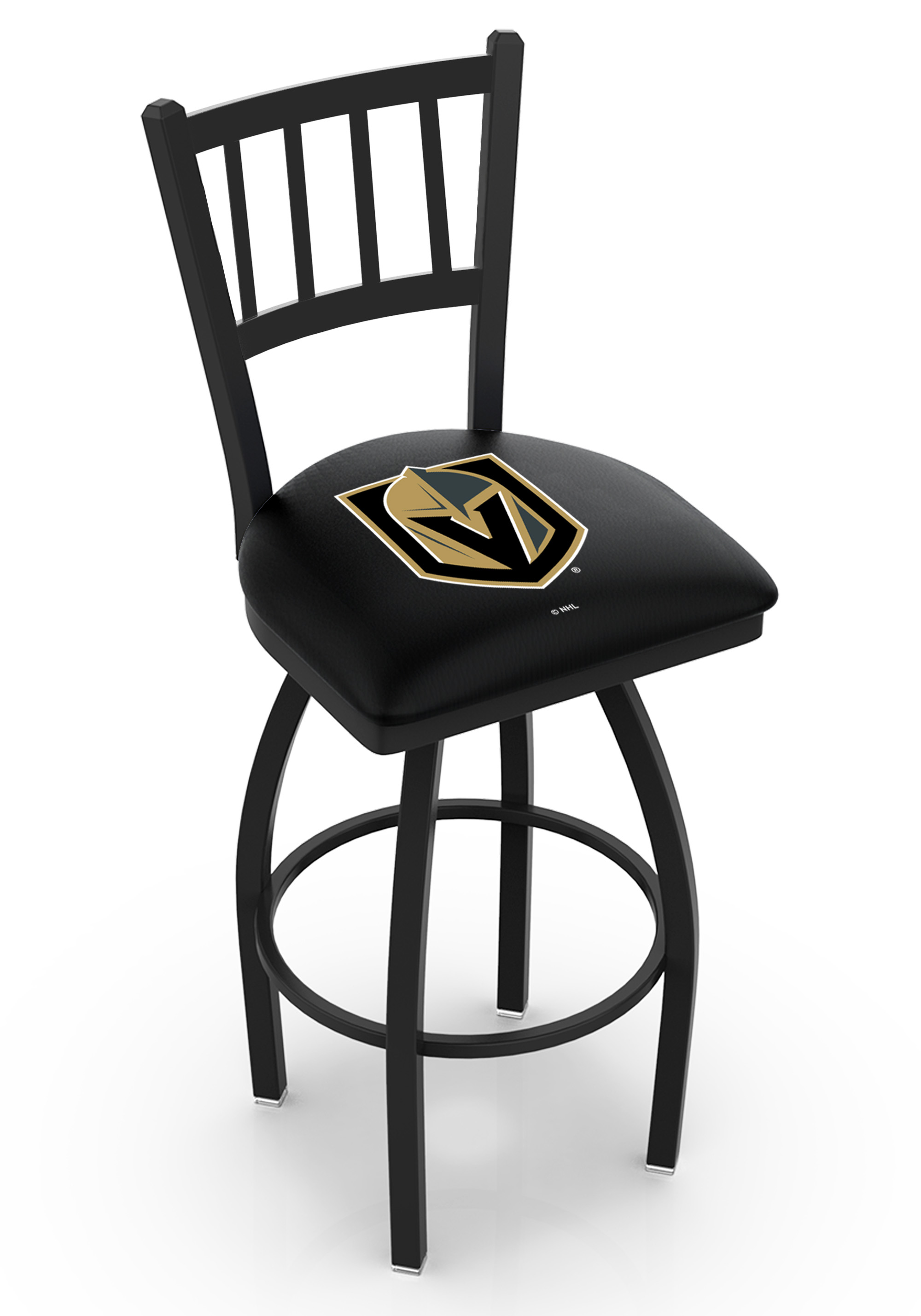 L01830LVGdKn 30 in. L018 - Black Wrinkle Vegas Golden Knights Swivel Bar Stool with Jailhouse Style Back