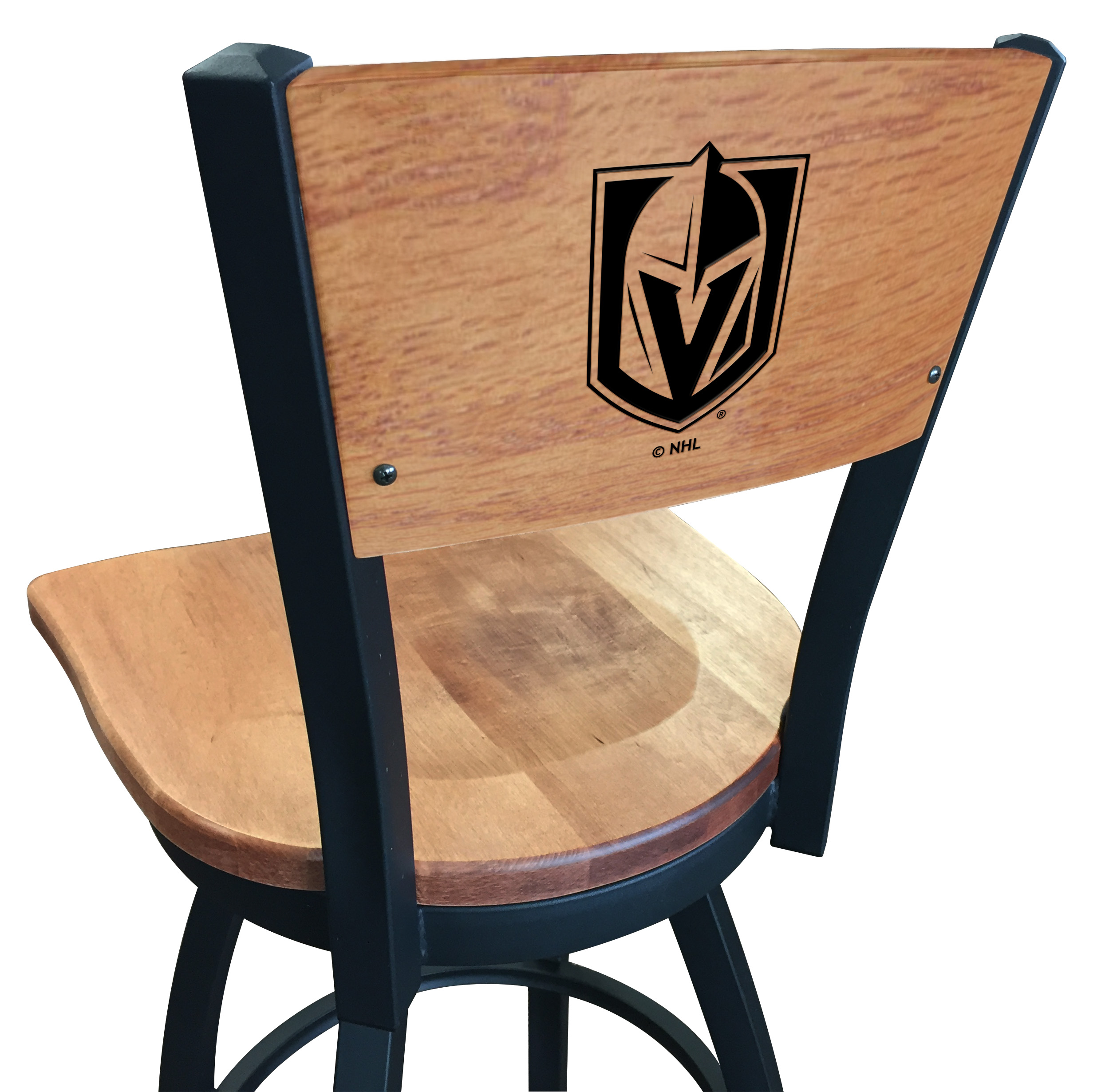 L03836BWMedMplALVGdKnMedMpl 36 in. L038 - Black Wrinkle Vegas Golden Knights Swivel Bar Stool with Laser Engraved Back