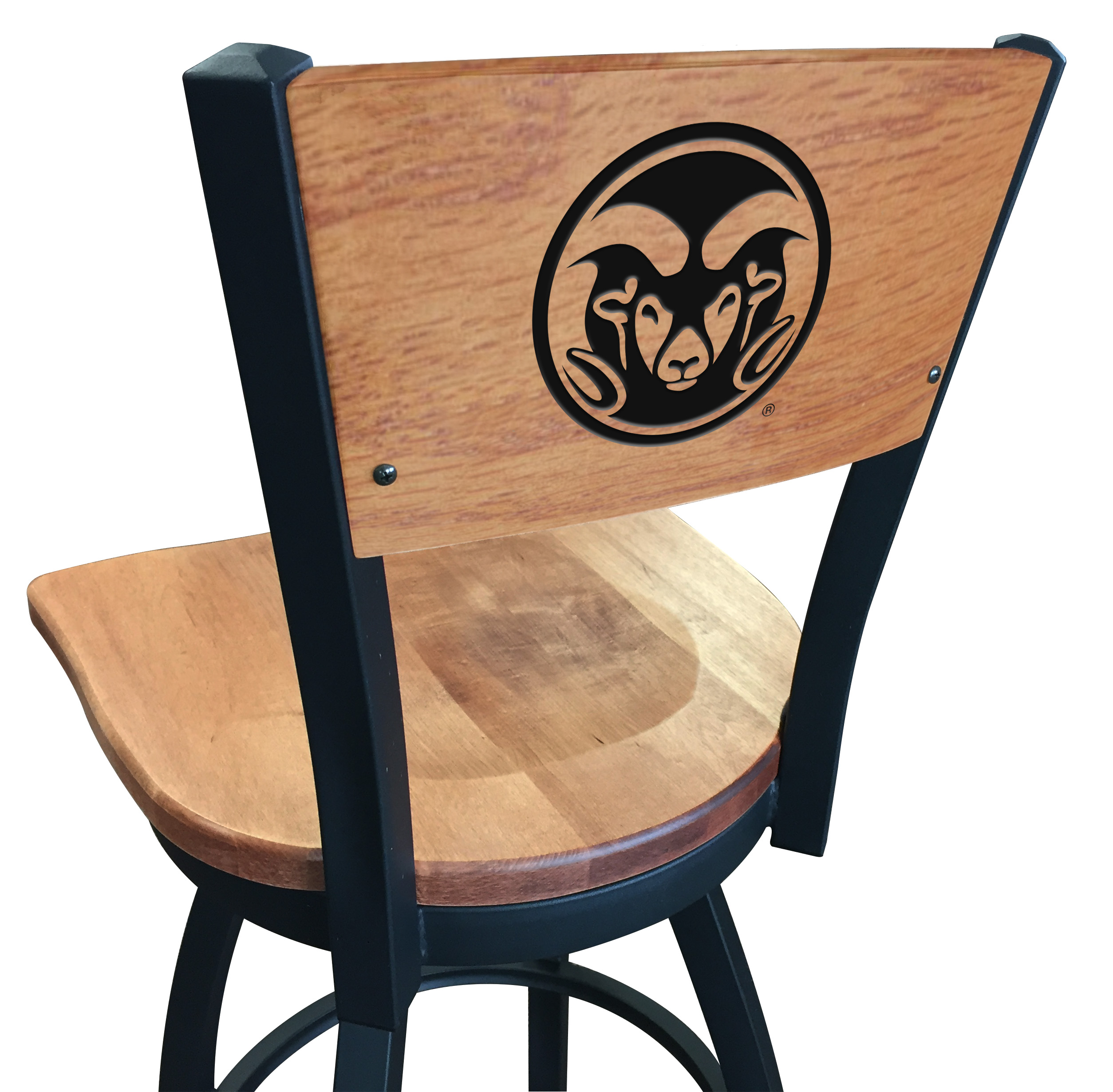 Picture of Holland Bar Stool L03825BWMedMplAColoStMedMpl 25 in. L038 - Black Wrinkle Colorado State Swivel Bar Stool with Laser Engraved Back
