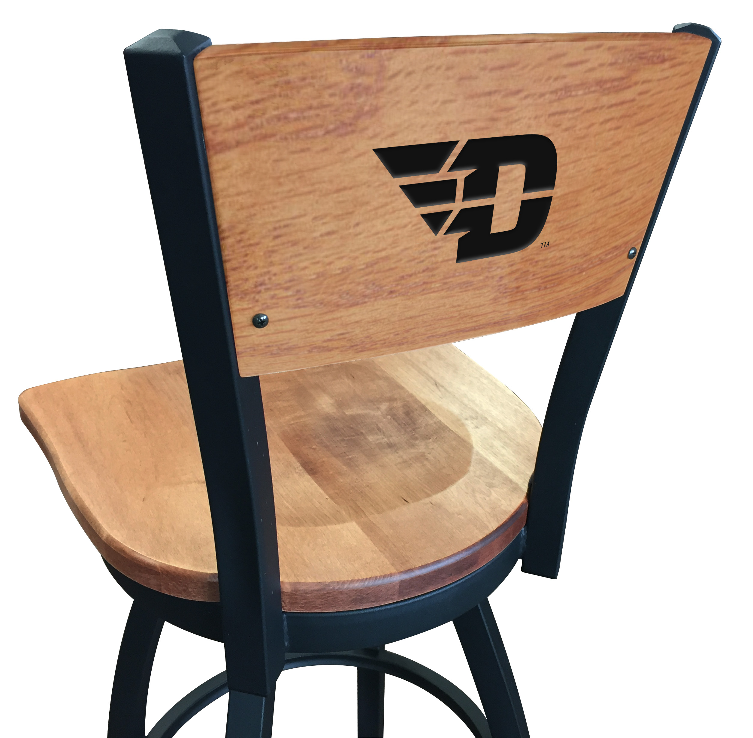 Picture of Holland Bar Stool L03825BWMedMplADytnUnMedMpl 25 in. L038 - Black Wrinkle University of Dayton Swivel Bar Stool with Laser Engraved Back