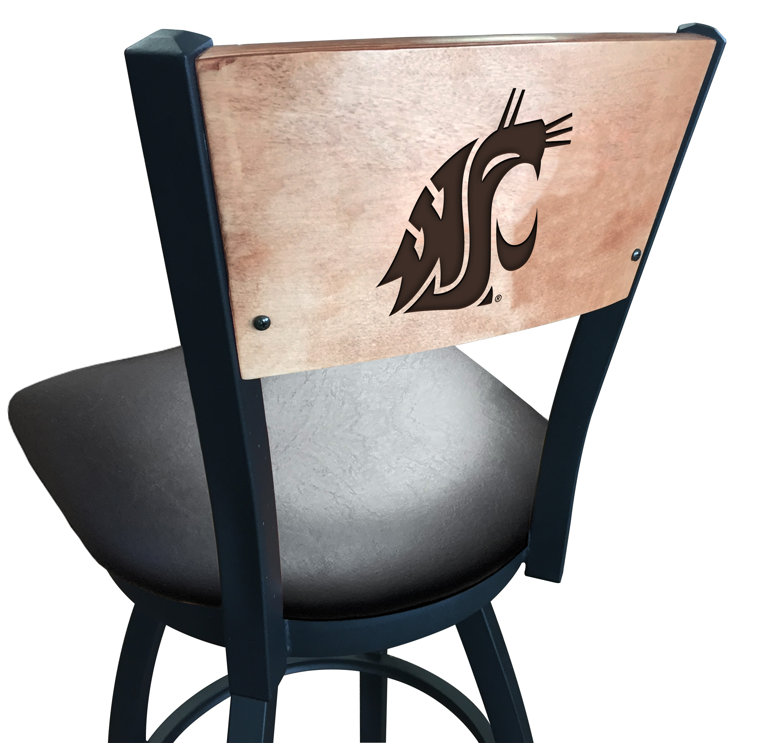 Picture of Holland Bar Stool L03836BWMedMplAWashStBlkVinyl 36 in. L038 - Black Wrinkle Washington State Swivel Bar Stool with Laser Engraved Back