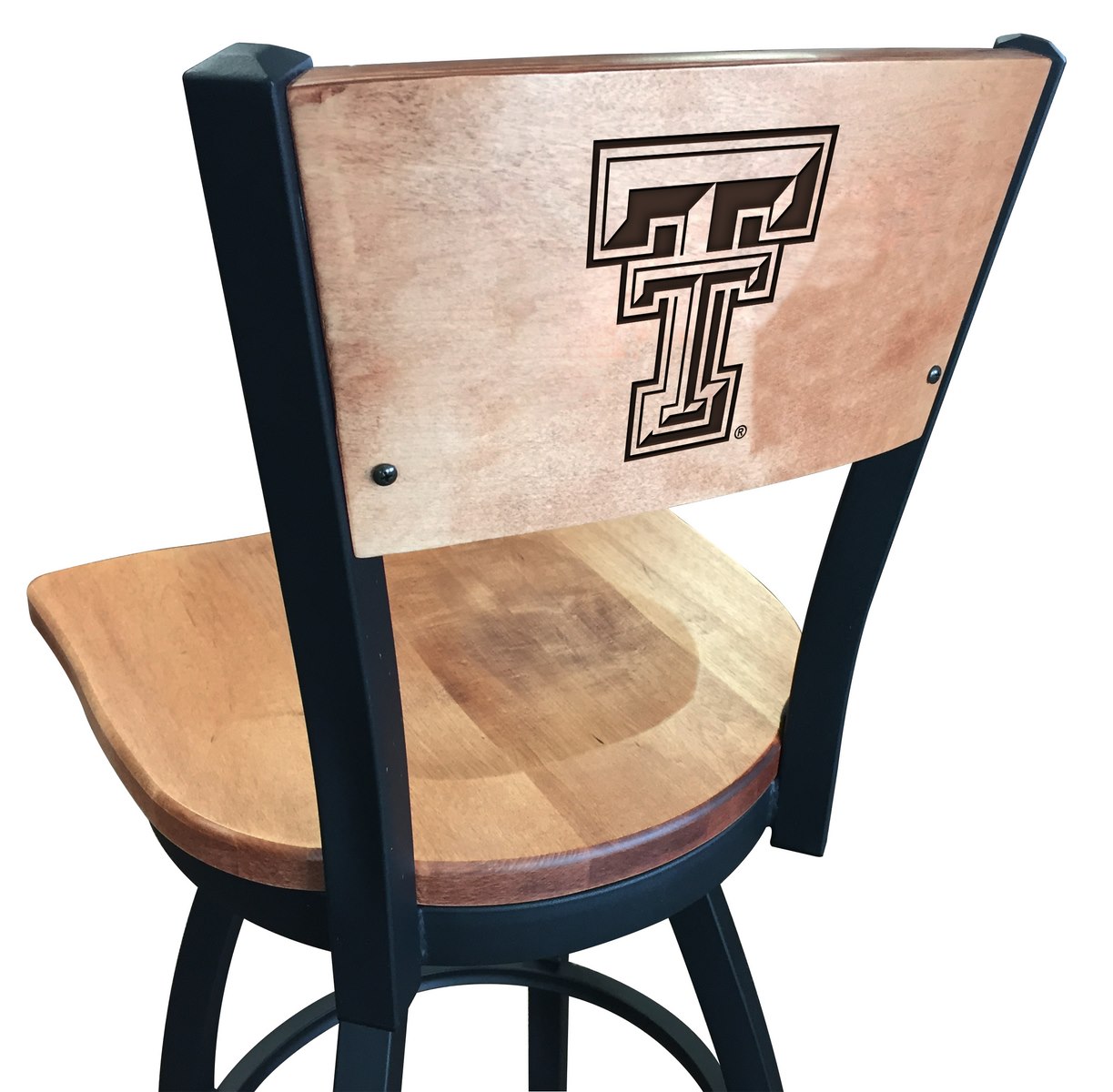 L03825BWMedMplATXTechMedMpl 25 in. L038 - Black Wrinkle Texas Tech Swivel Bar Stool with Laser Engraved Back
