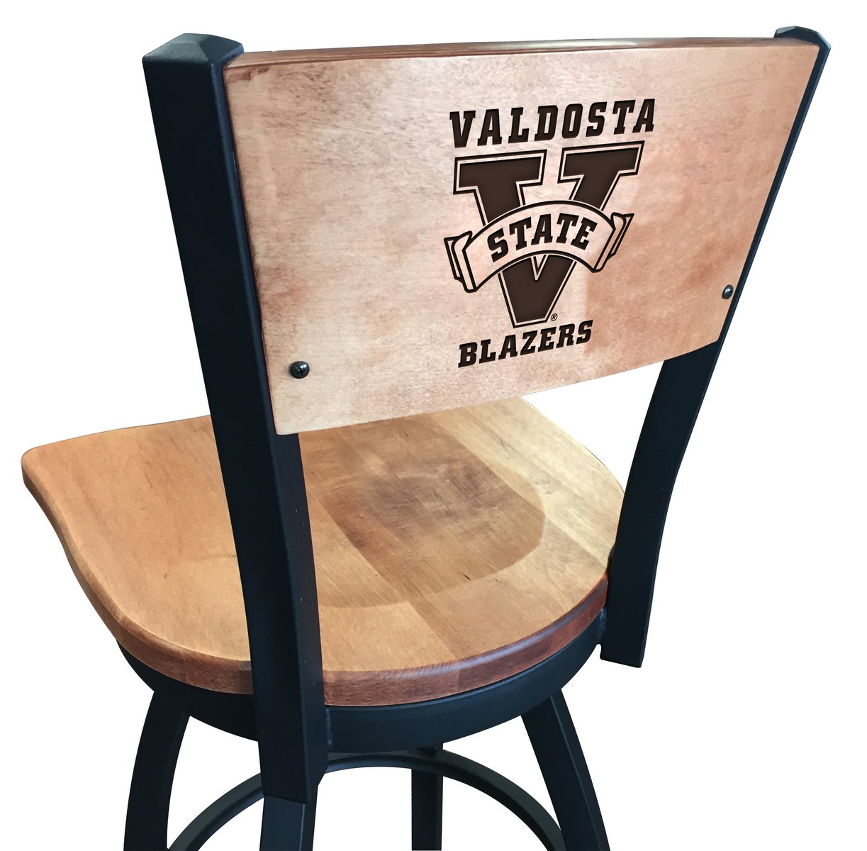 Picture of Holland Bar Stool L03825BWMedMplAValdStMedMpl 25 in. L038 - Black Wrinkle Valdosta State Swivel Bar Stool with Laser Engraved Back