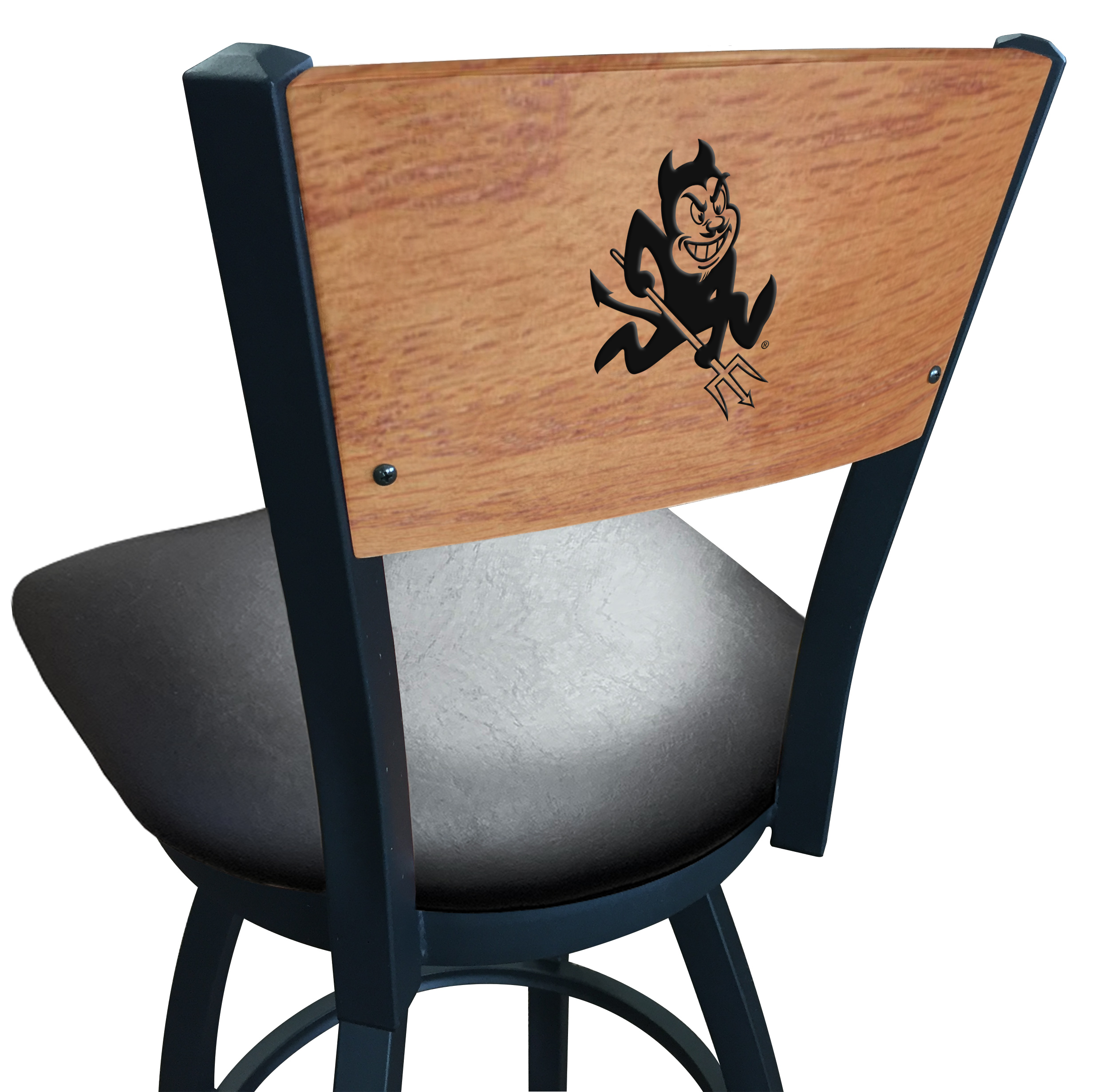 Picture of Holland Bar Stool L03830BWMedMplAArizSt-SBlkVinyl 30 in. L038 - Black Wrinkle Arizona State Swivel Bar Stool with Laser Engraved Back & Sparky Logo