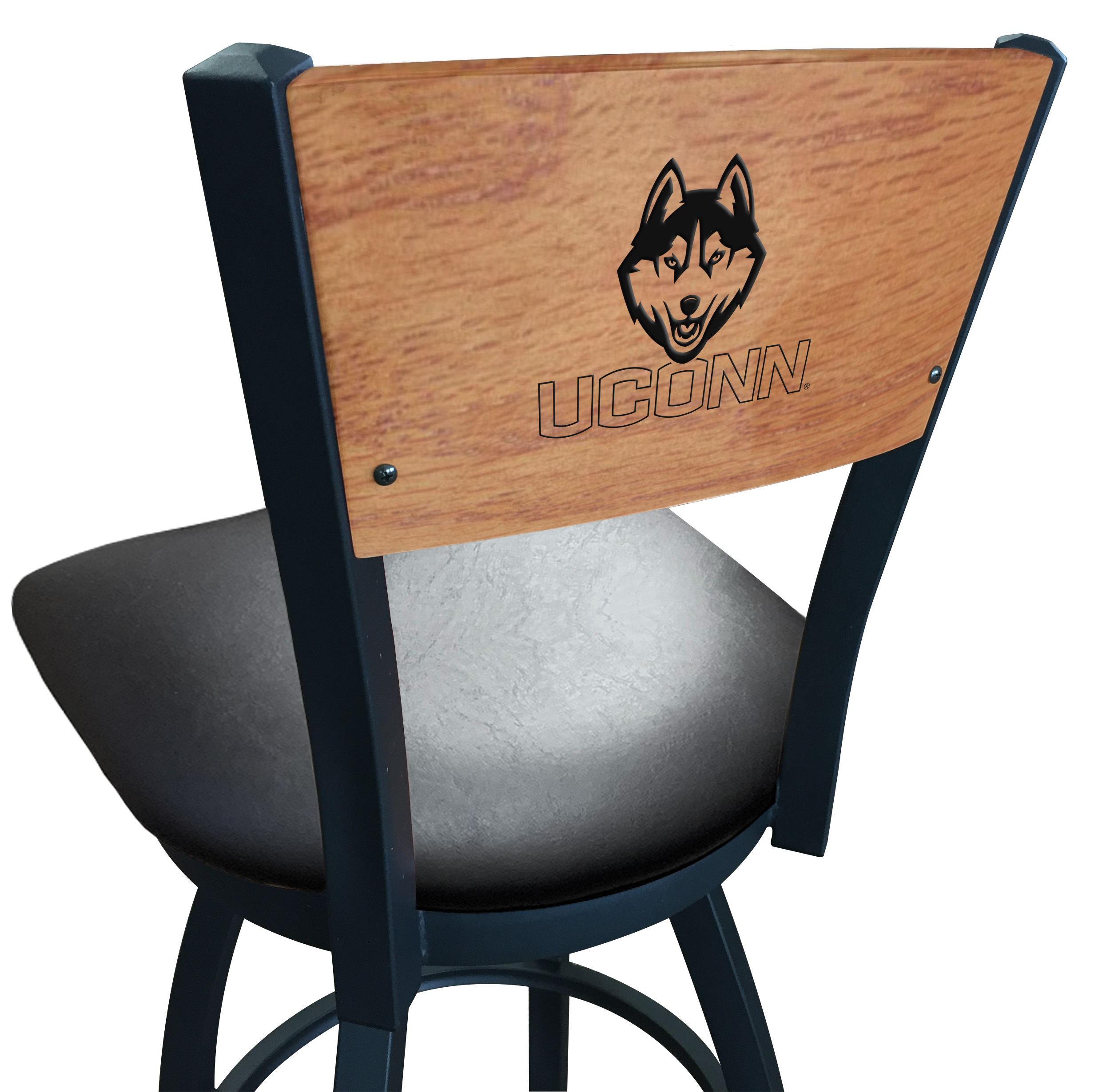 Picture of Holland Bar Stool L03830BWMedMplAConnUnBlkVinyl 30 in. L038 - Black Wrinkle Connecticut Swivel Bar Stool with Laser Engraved Back