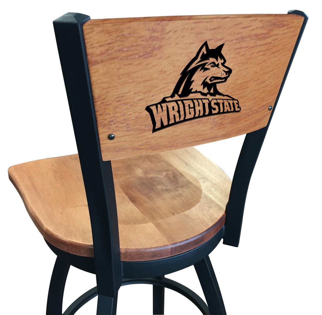 L03836BWMedMplAWrtStUMedMpl 36 in. L038 - Black Wrinkle Wright State Swivel Bar Stool with Laser Engraved Back