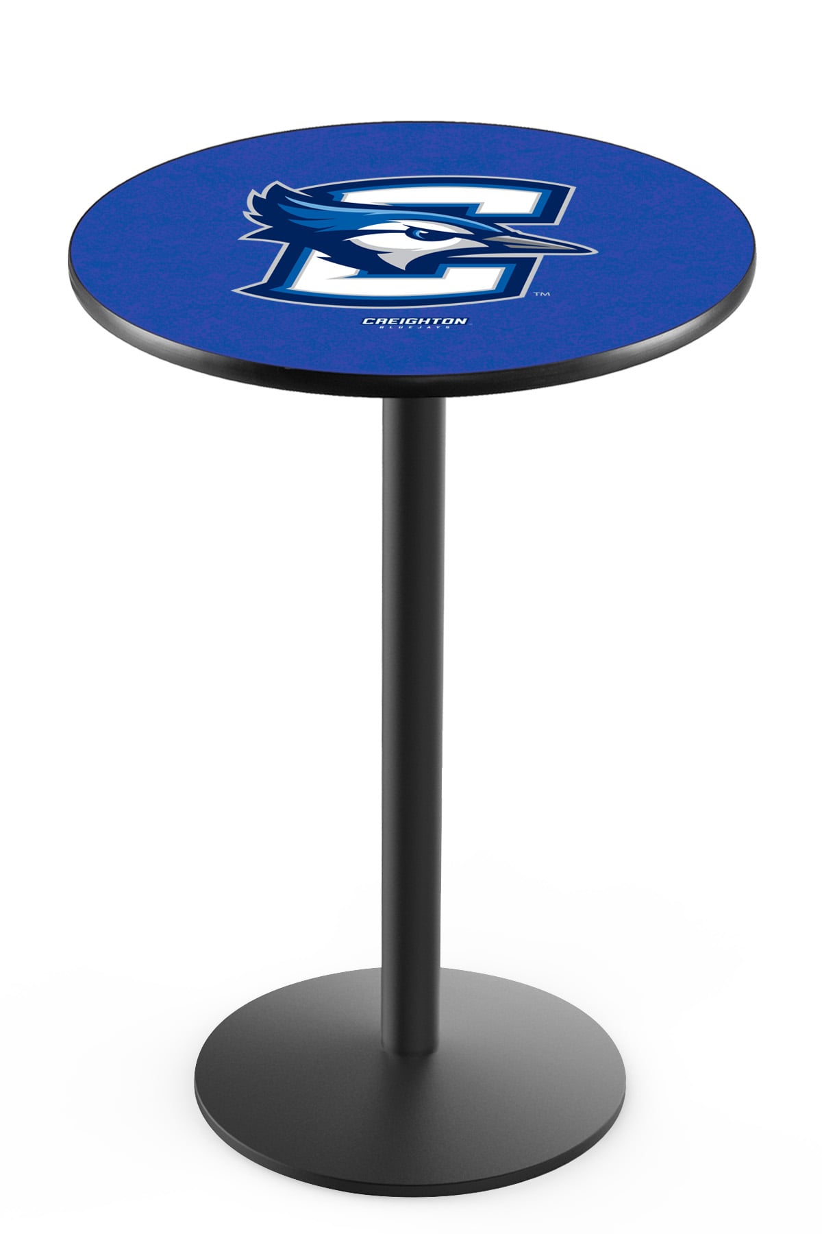 L214 Creighton University 36" Tall - 30" Top Pub Table with Black Wrinkle Finish