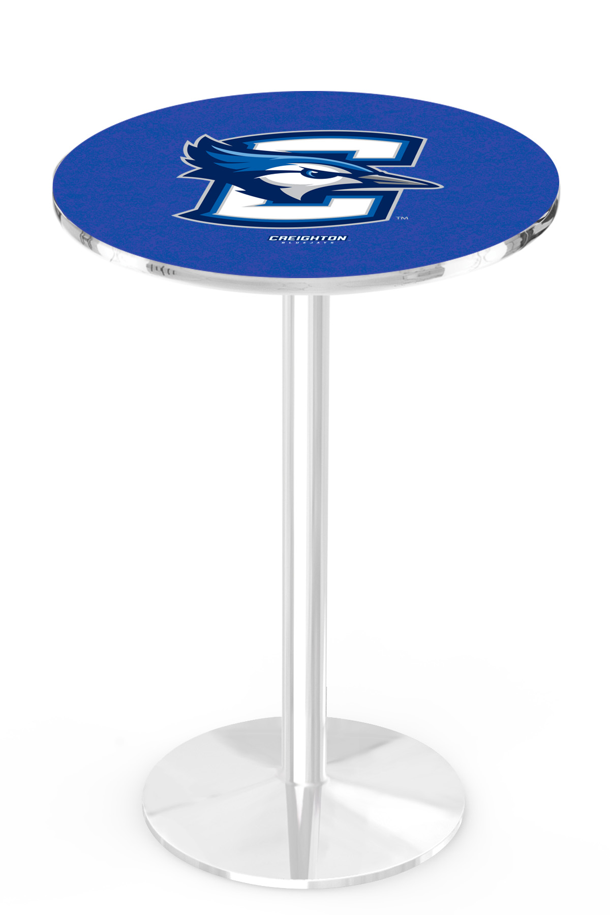 L214 Creighton University 36" Tall - 30" Top Pub Table with Chrome Finish