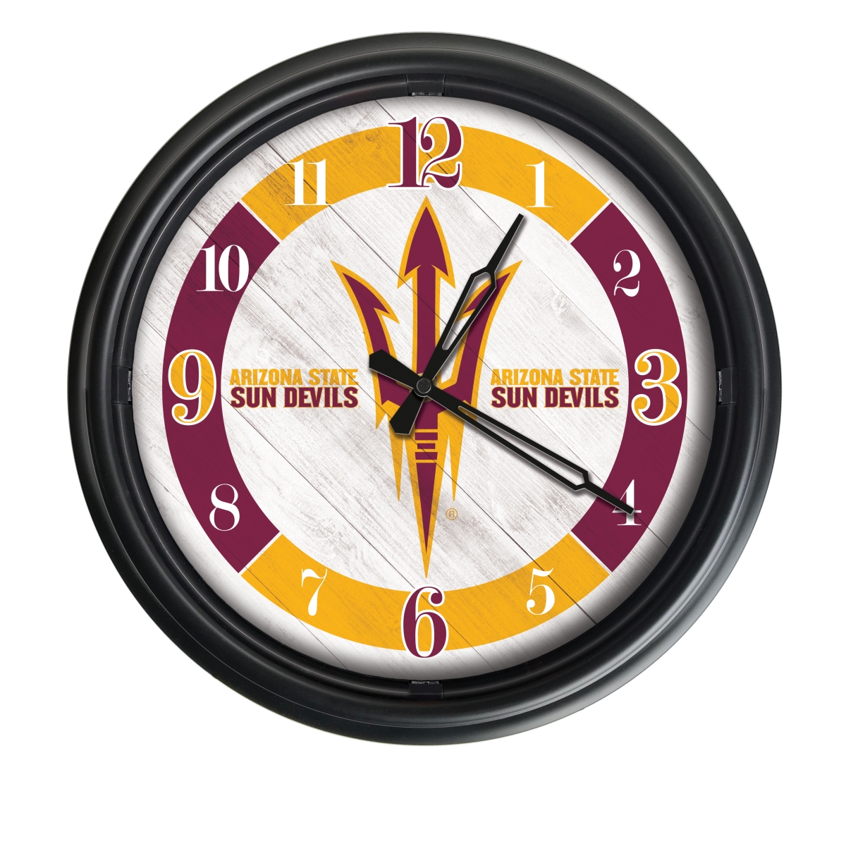 Picture of Holland Bar Stool ODClk14BK-08ArizSt-F 14 in. Dia. Arizona State University Pitchfork Indoor & Outdoor LED Wall Clock&#44; Black