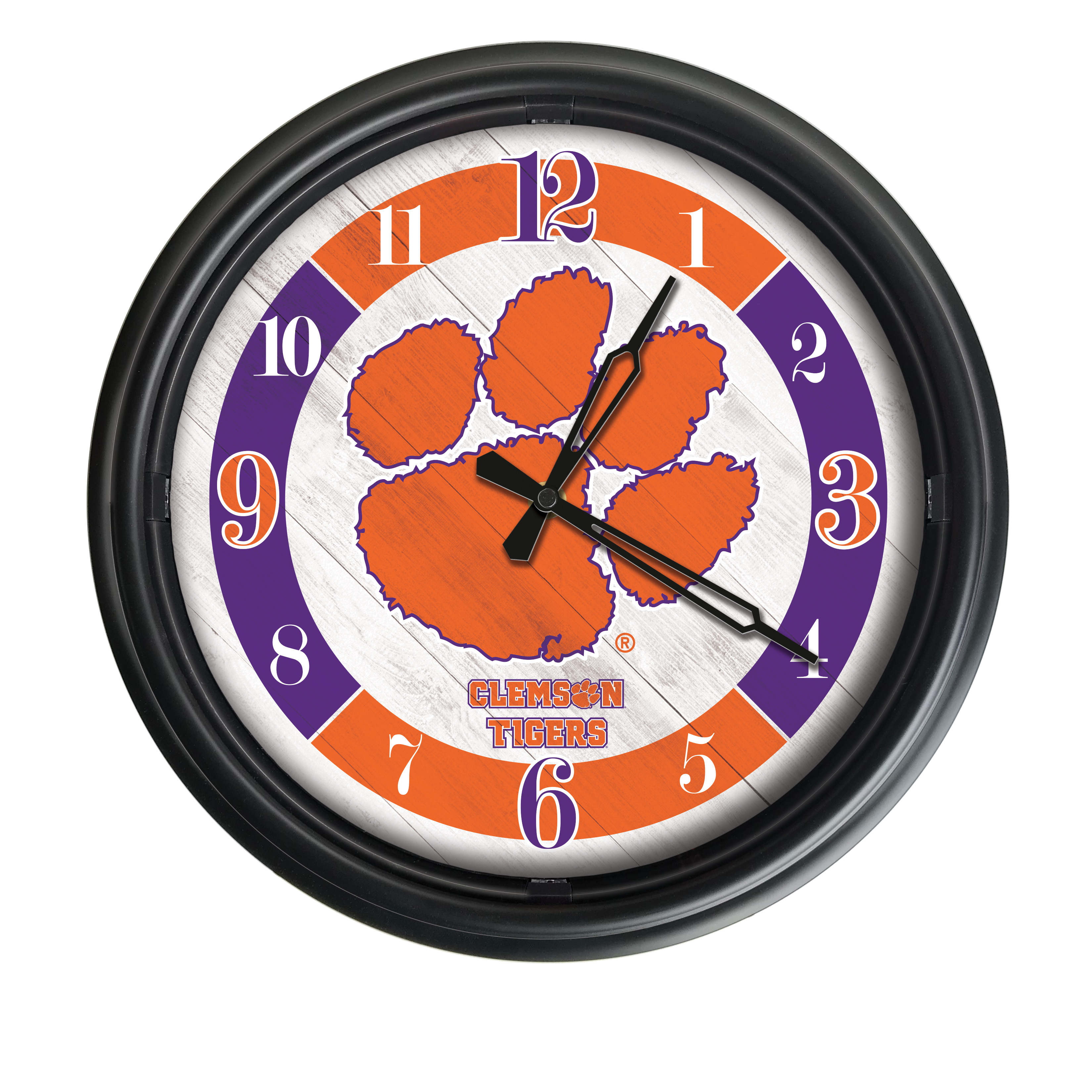 14 in. Dia. Clemson Indoor & Outdoor LED Wall Clock, Black