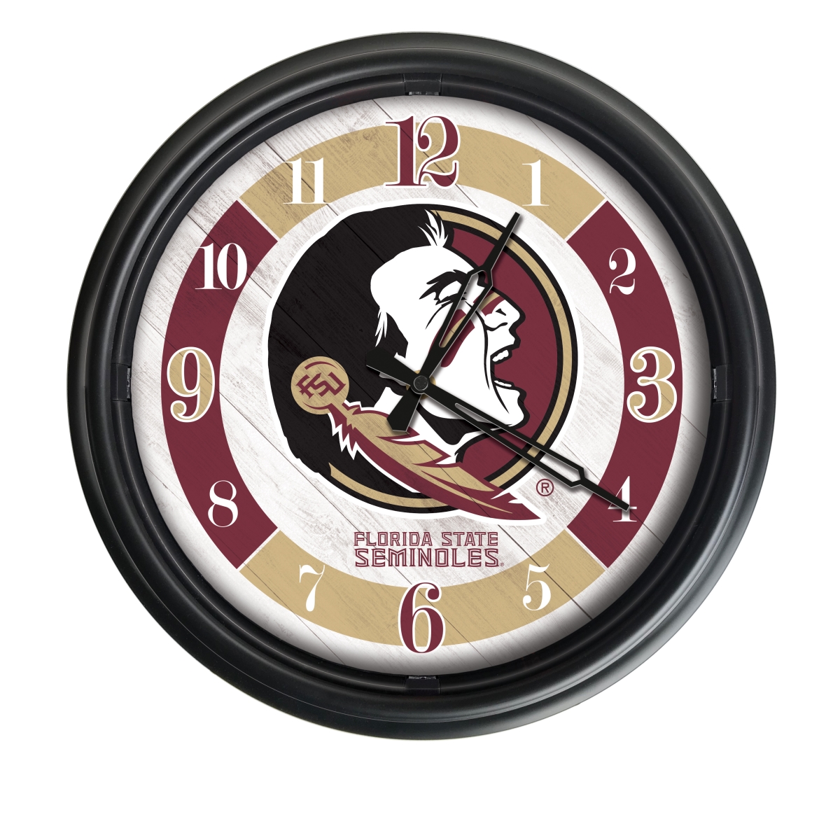 Picture of Holland Bar Stool ODClk14BK-08FSU-HD 14 in. Dia. Florida State Head Indoor & Outdoor LED Wall Clock&#44; Black