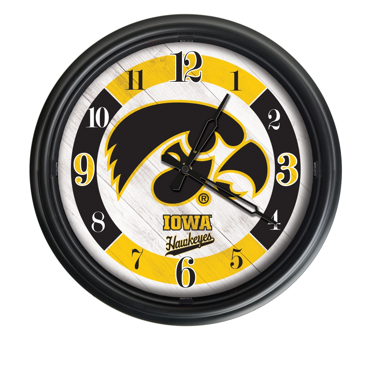 Picture of Holland Bar Stool ODClk14BK-08IowaUn 14 in. Dia. University of Iowa Indoor & Outdoor LED Wall Clock&#44; Black