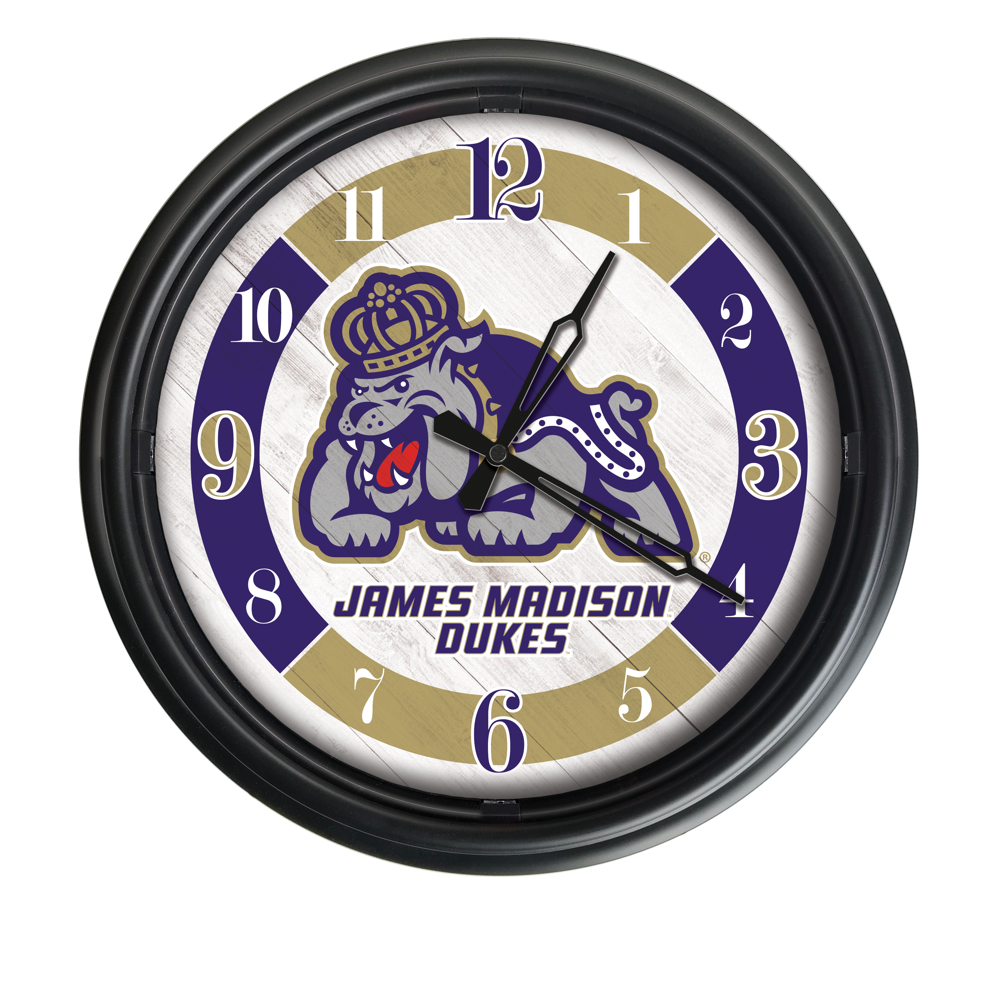 Picture of Holland Bar Stool ODClk14BK-08JmsMad 14 in. Dia. James Madison University Indoor & Outdoor LED Wall Clock&#44; Black