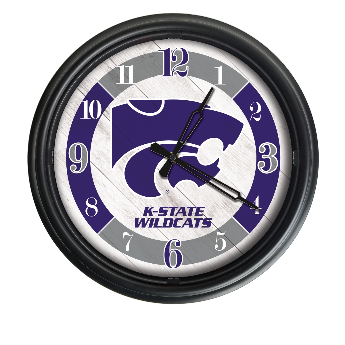 Picture of Holland Bar Stool ODClk14BK-08KnsasS 14 in. Dia. Kansas State University Indoor & Outdoor LED Wall Clock&#44; Black