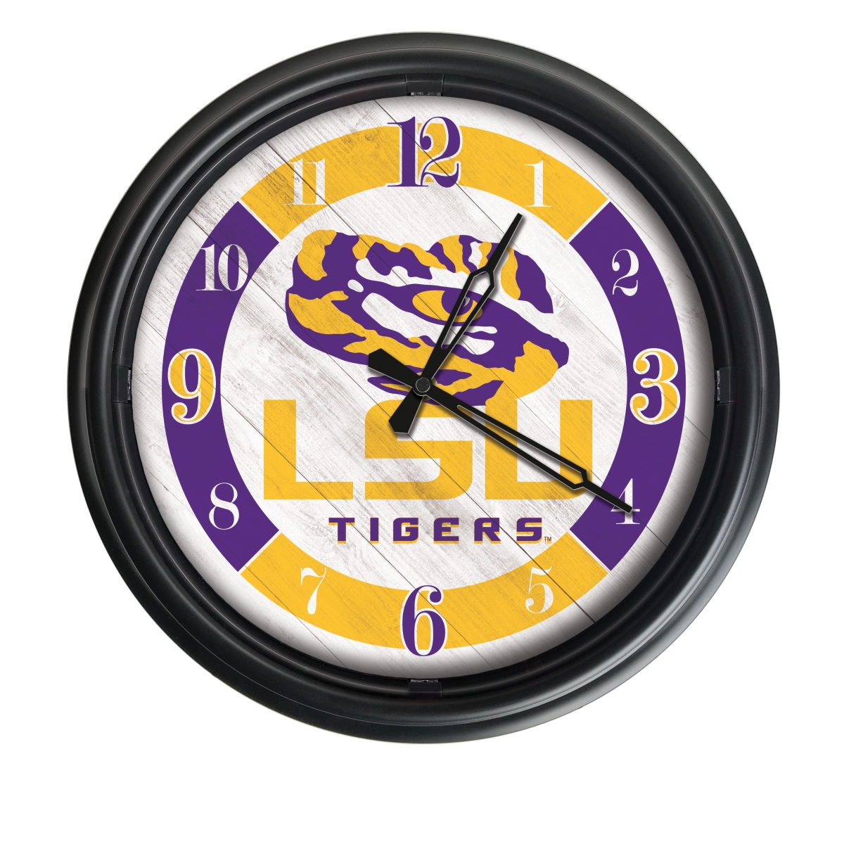 Picture of Holland Bar Stool ODClk14BK-08LaStUn 14 in. Dia. Louisiana State University Indoor & Outdoor LED Wall Clock&#44; Black