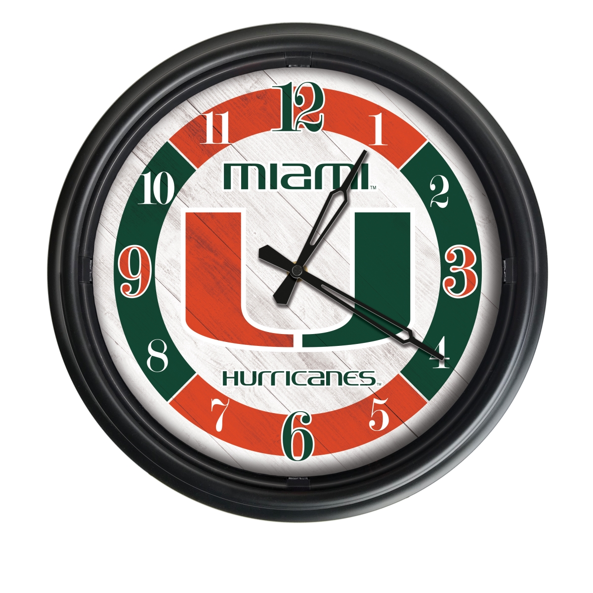 Picture of Holland Bar Stool ODClk14BK-08Mia-FL 14 in. Dia. University of Miami Florida Indoor & Outdoor LED Wall Clock&#44; Black