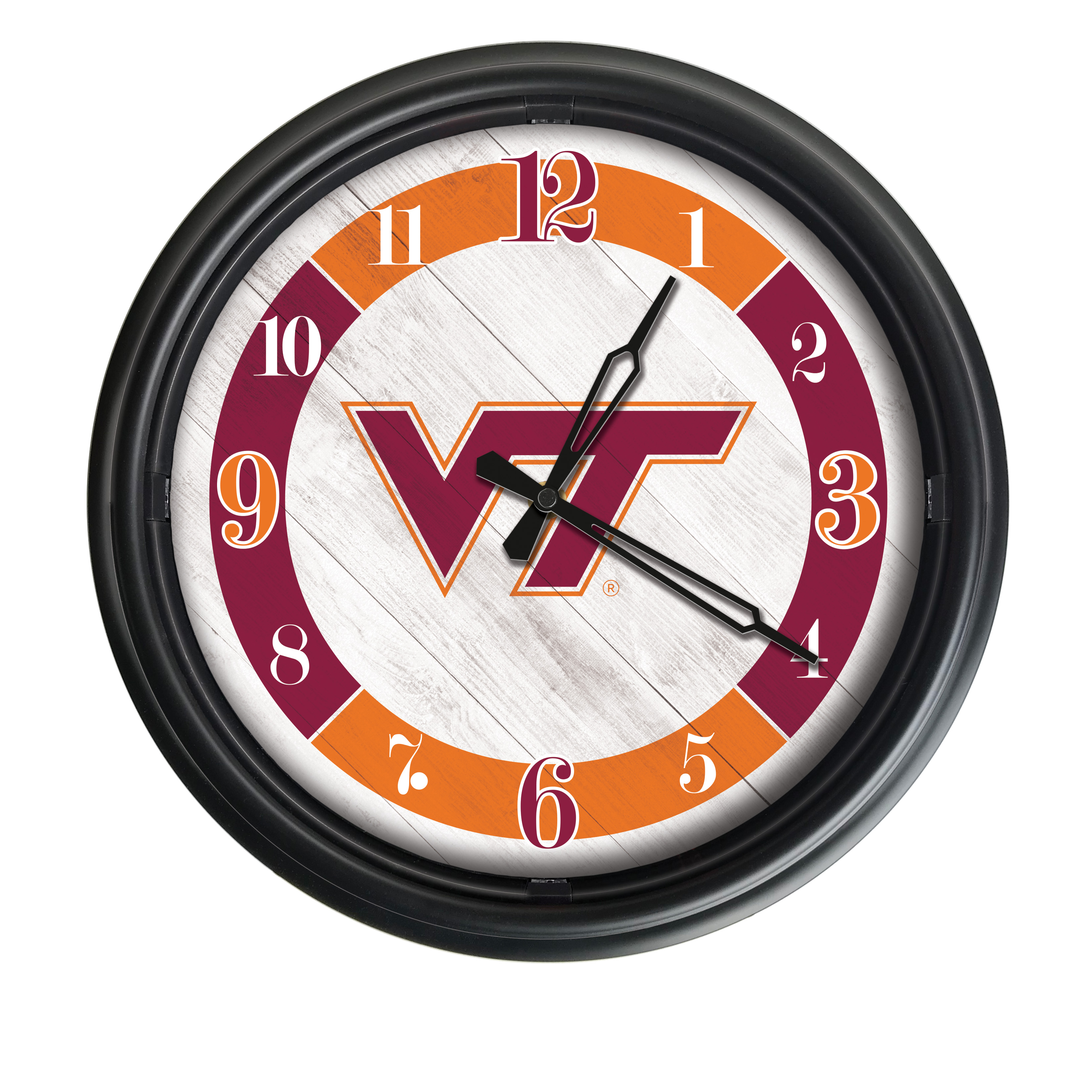 ODClk14BK-08VATech 14 in. Dia. Virginia Tech University Indoor & Outdoor LED Wall Clock, Black