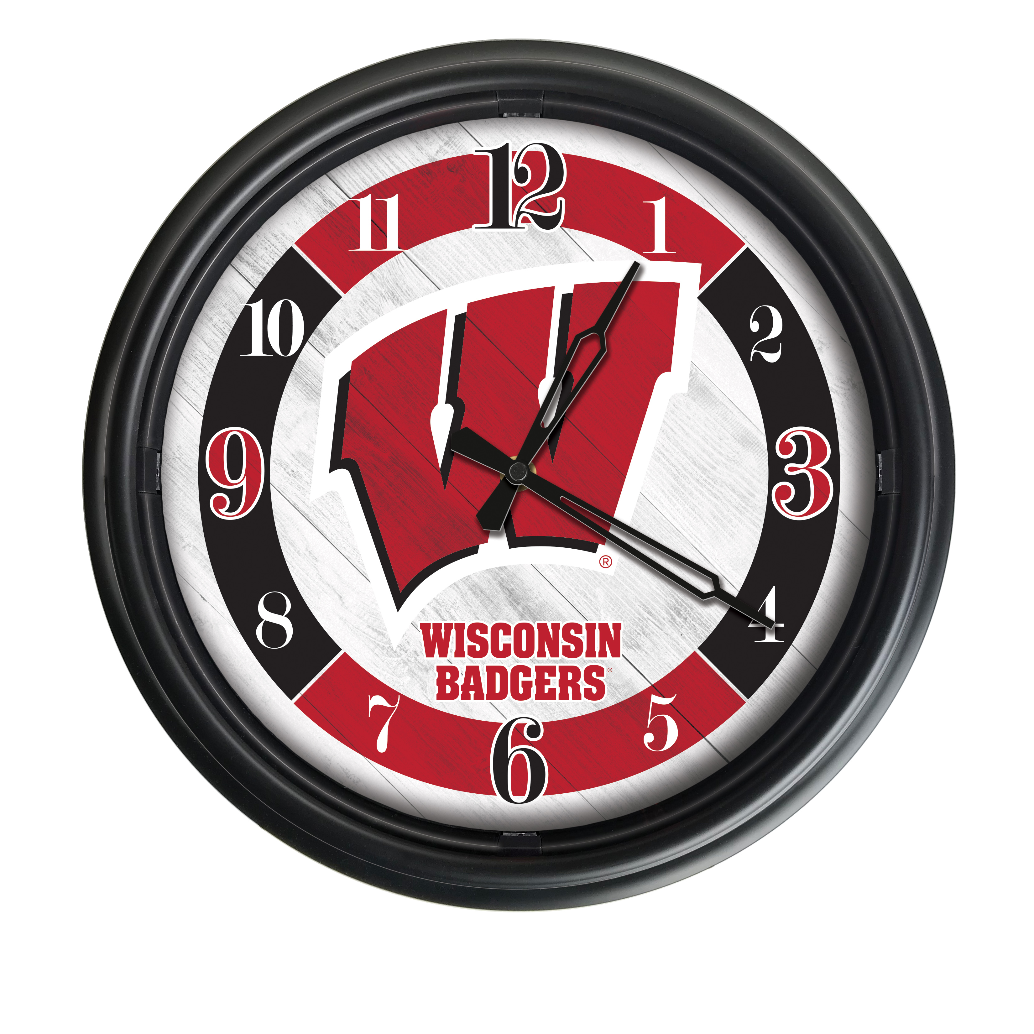 ODClk14BK-08Wisc-W 14 in. Dia. University of Wisconsin W Indoor & Outdoor LED Wall Clock, Black