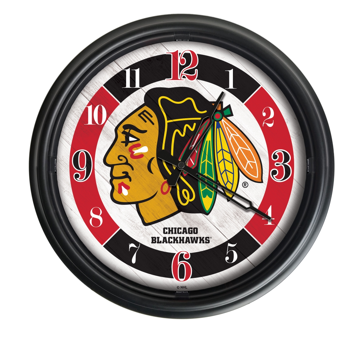 Picture of Holland Bar Stool ODClk14BK-08ChiHwk 14 in. Dia. Chicago Blackhawks Indoor & Outdoor LED Wall Clock&#44; Black