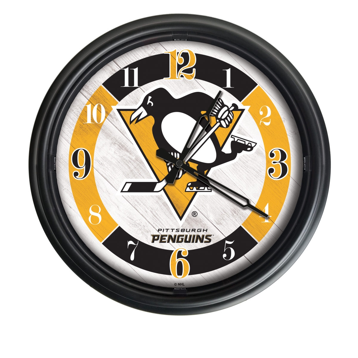 Picture of Holland Bar Stool ODClk14BK-08PitPen 14 in. Dia. Pittsburgh Penguins Indoor & Outdoor LED Wall Clock&#44; Black