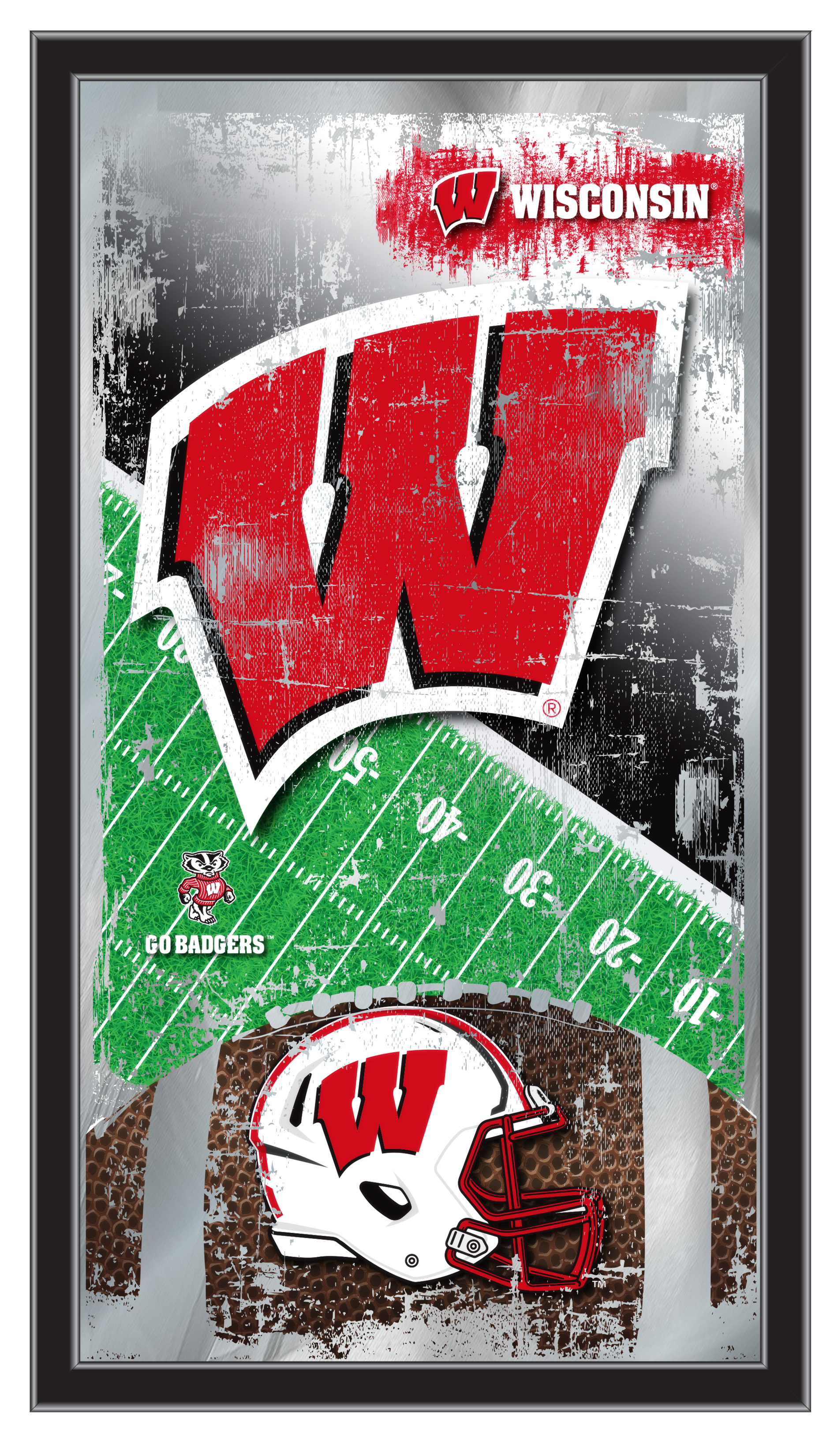 MFtblWiscon Wisconsin 15 x 26 in. Football Mirror
