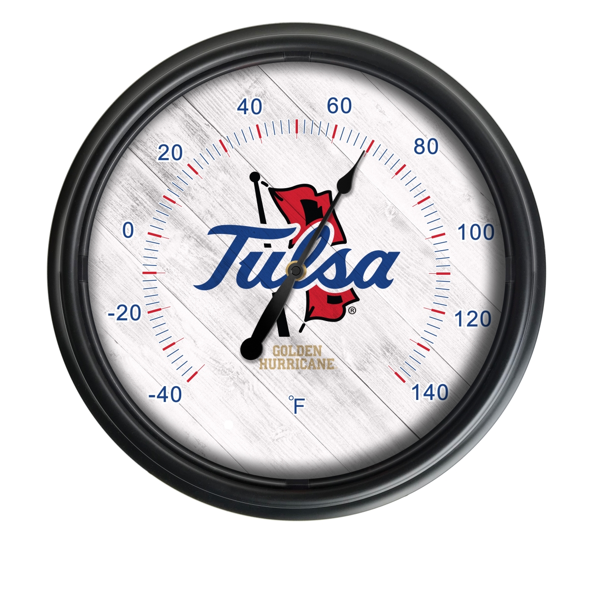 Picture of Holland Bar Stool ODThrm14BK-08TulsaU NCAA Tulsa Golden Hurricane 14 in. Dia. Indoor & Outdoor LED Thermometer&#44; Black