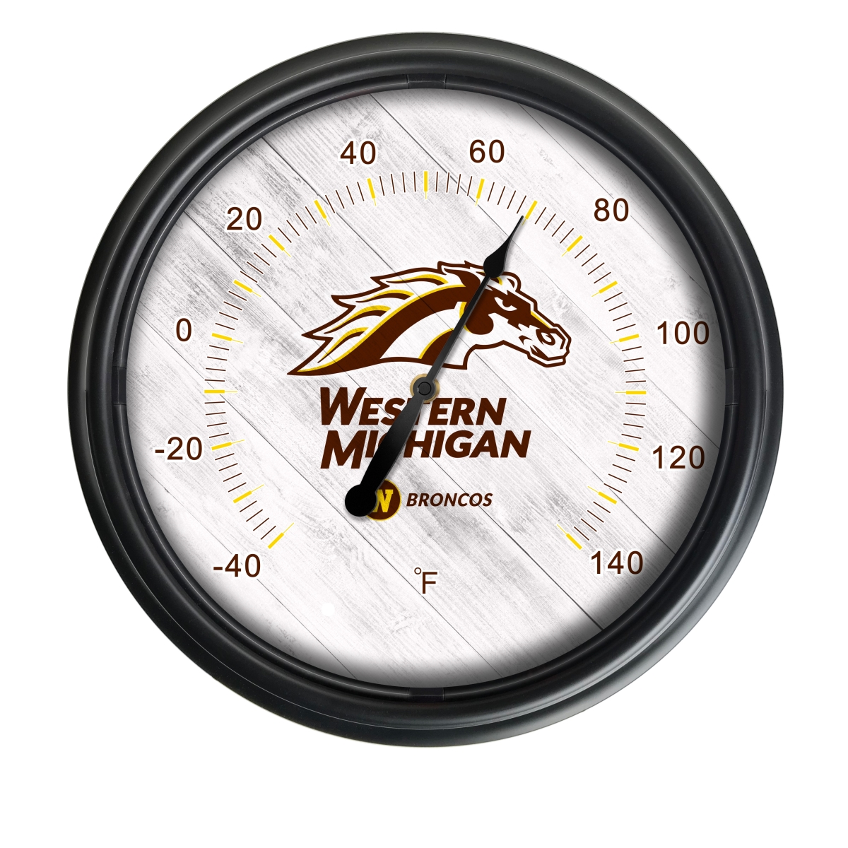 Picture of Holland Bar Stool ODThrm14BK-08WestMI NCAA Western Michigan Broncos 14 in. Dia. Indoor & Outdoor LED Thermometer&#44; Black