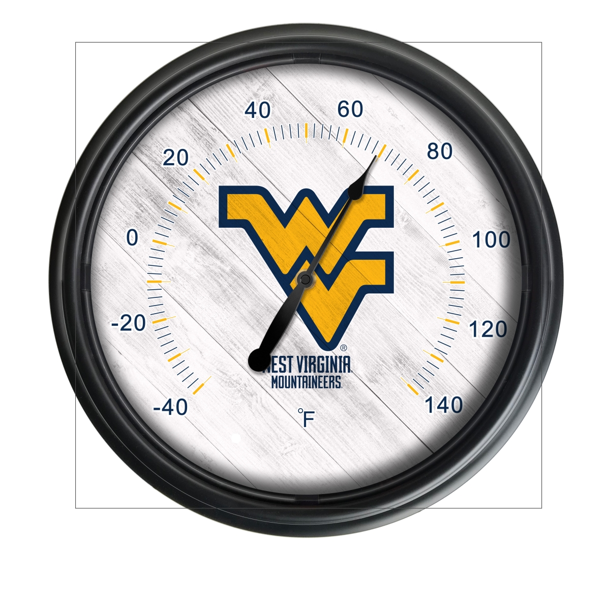 Picture of Holland Bar Stool ODThrm14BK-08WestVA NCAA West Virginia Mountaineers 14 in. Dia. Indoor & Outdoor LED Thermometer&#44; Black
