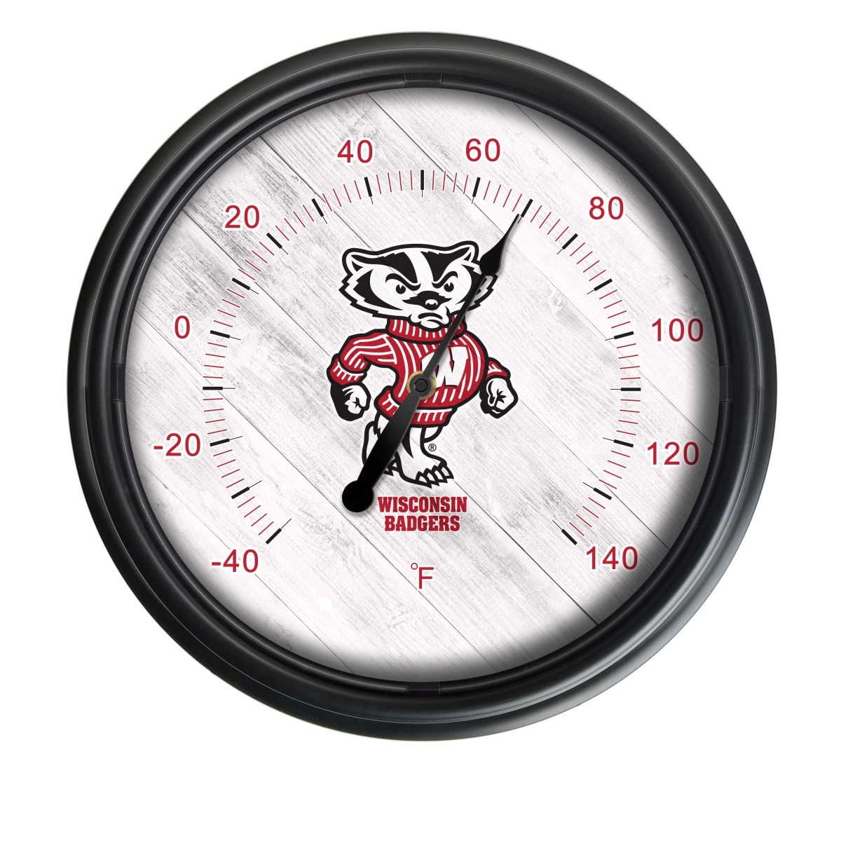 Picture of Holland Bar Stool ODThrm14BK-08WI-Bdg NCAA Wisconsin Badger 14 in. Dia. Indoor & Outdoor LED Thermometer&#44; Black