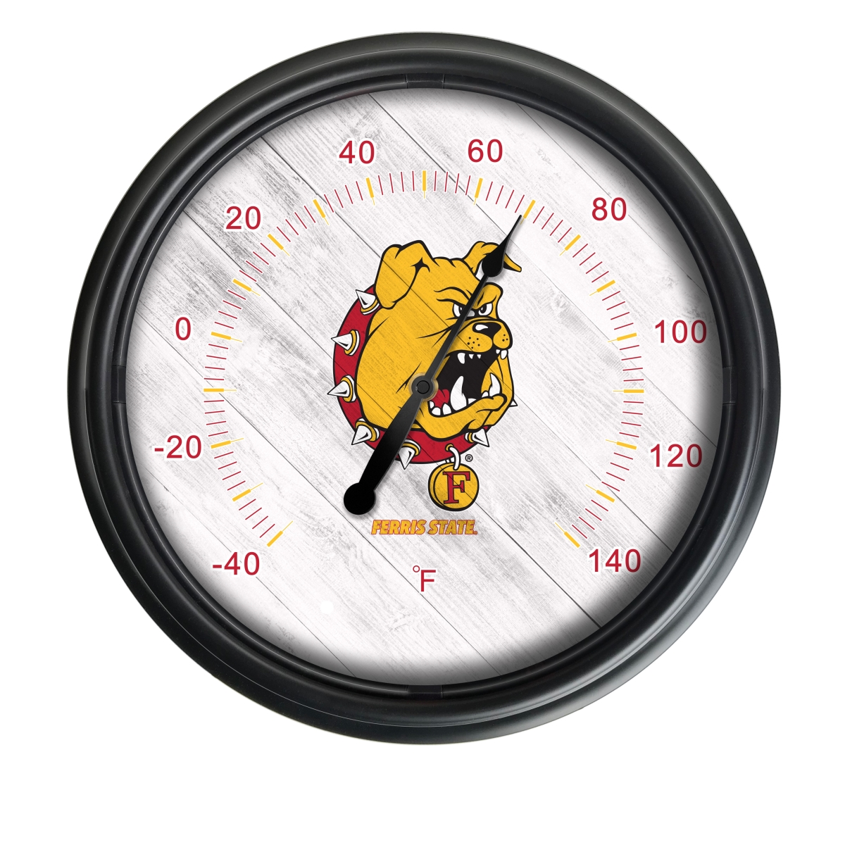 Picture of Holland Bar Stool ODThrm14BK-08FerrSt NCAA Ferris State Bulldogs 14 in. Dia. Indoor & Outdoor LED Thermometer&#44; Black