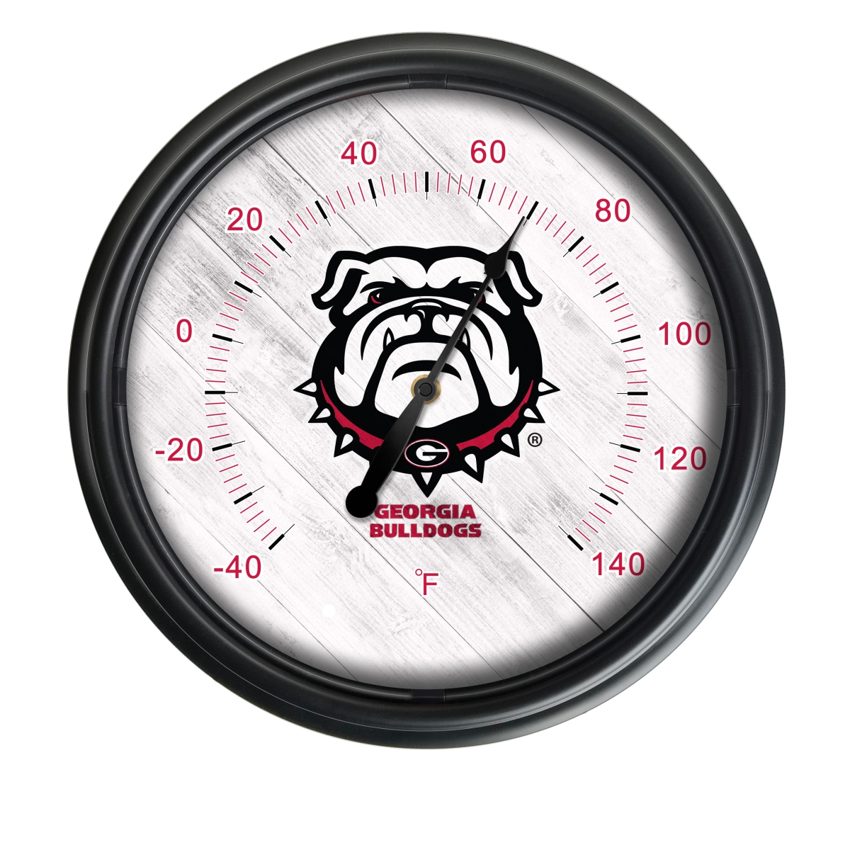 Picture of Holland Bar Stool ODThrm14BK-08GA-Dog NCAA Georgia Bulldog 14 in. Dia. Indoor & Outdoor LED Thermometer&#44; Black