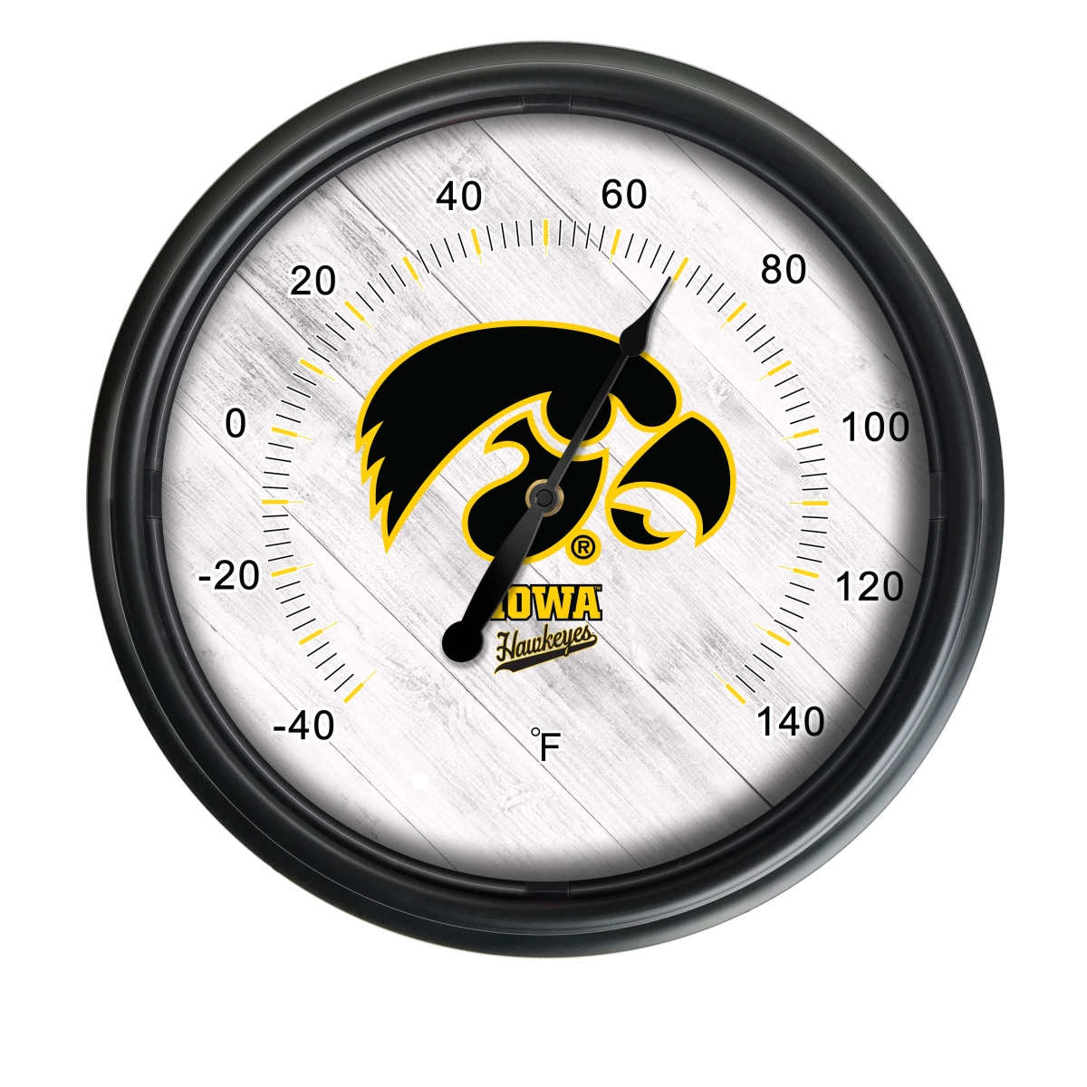 Picture of Holland Bar Stool ODThrm14BK-08IowaUn NCAA Iowa Hawkeyes 14 in. Dia. Indoor & Outdoor LED Thermometer&#44; Black