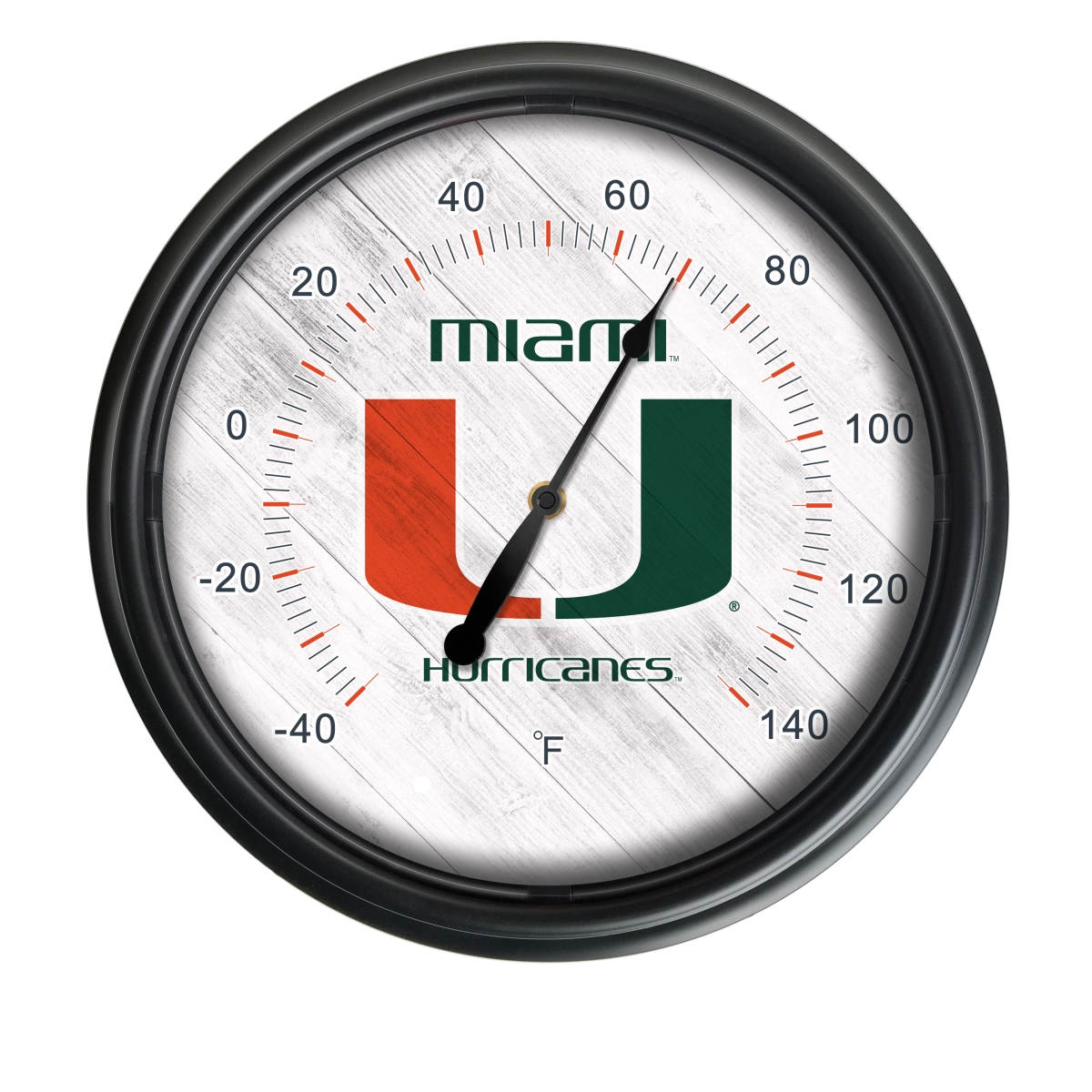 Picture of Holland Bar Stool ODThrm14BK-08Mia-FL NCAA Miami Hurricanes 14 in. Dia. Indoor & Outdoor LED Thermometer&#44; Black