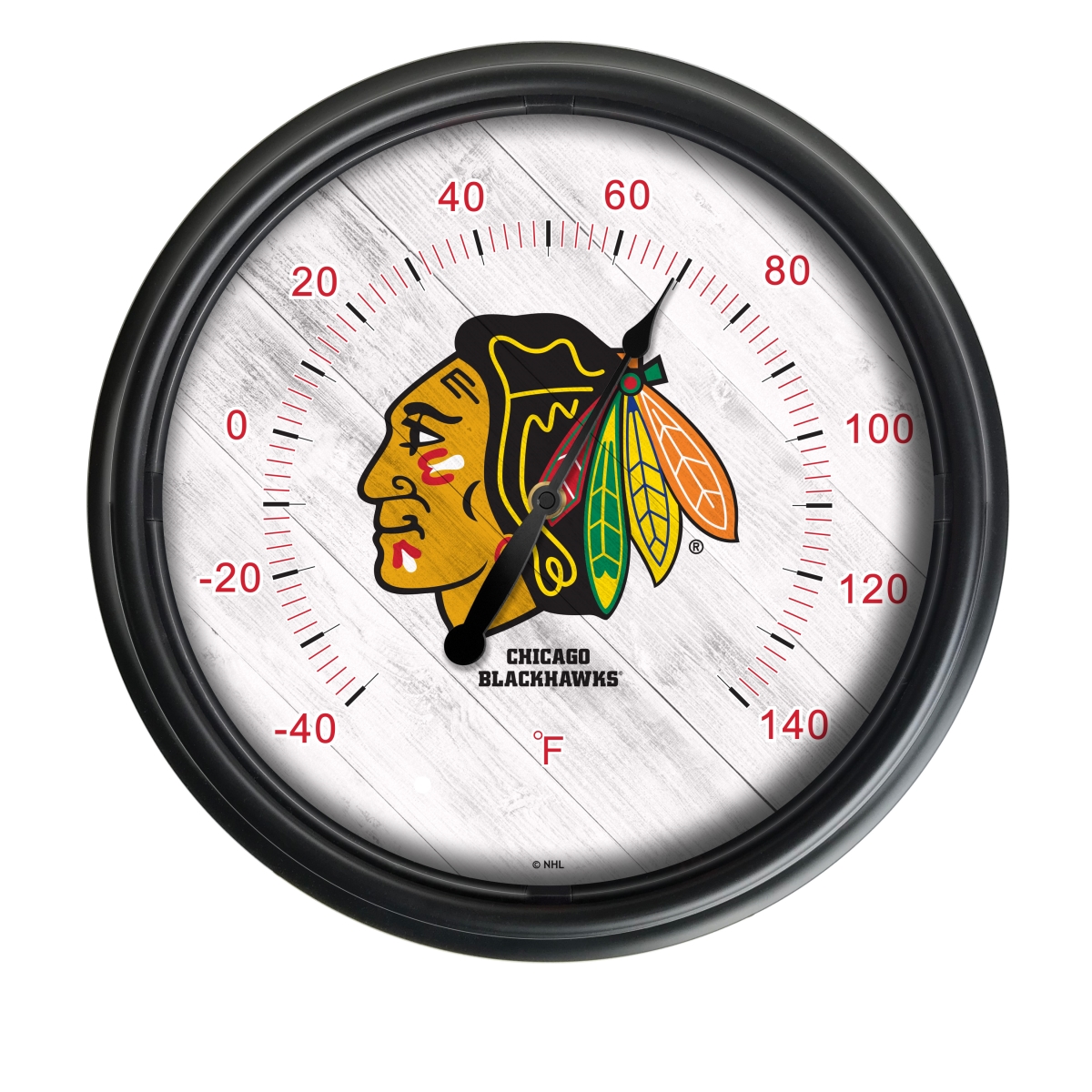 Picture of Holland Bar Stool ODThrm14BK-08ChiHwk NHL Chicago Blackhawks 14 in. Dia. Indoor & Outdoor LED Thermometer&#44; Black