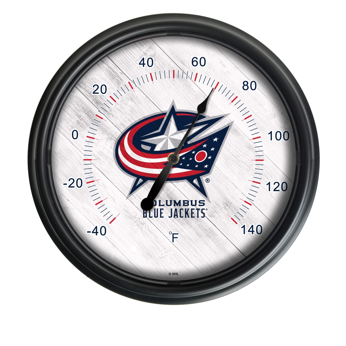 Picture of Holland Bar Stool ODThrm14BK-08ColBlu NHL Columbus Blue Jackets 14 in. Dia. Indoor & Outdoor LED Thermometer&#44; Black