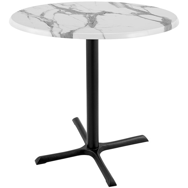 Picture of Holland Bar Stool OD211-3036BWOD30RWM 36 in. Tall OD211 Indoor & Outdoor All-Season Round Table with 30 in. Dia. White Marble Top