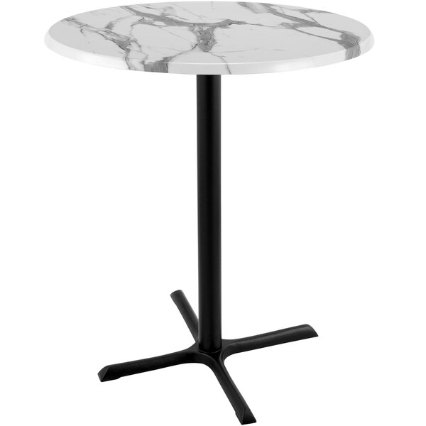 Picture of Holland Bar Stool OD211-3042BWOD30RWM 42 in. Tall OD211 Indoor & Outdoor All-Season Round Table with 30 in. Dia. White Marble Top