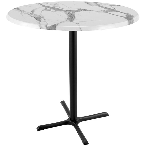 Picture of Holland Bar Stool OD211-3042BWOD36RWM 42 in. Tall OD211 Indoor & Outdoor All-Season Round Table with 36 in. Dia. White Marble Top