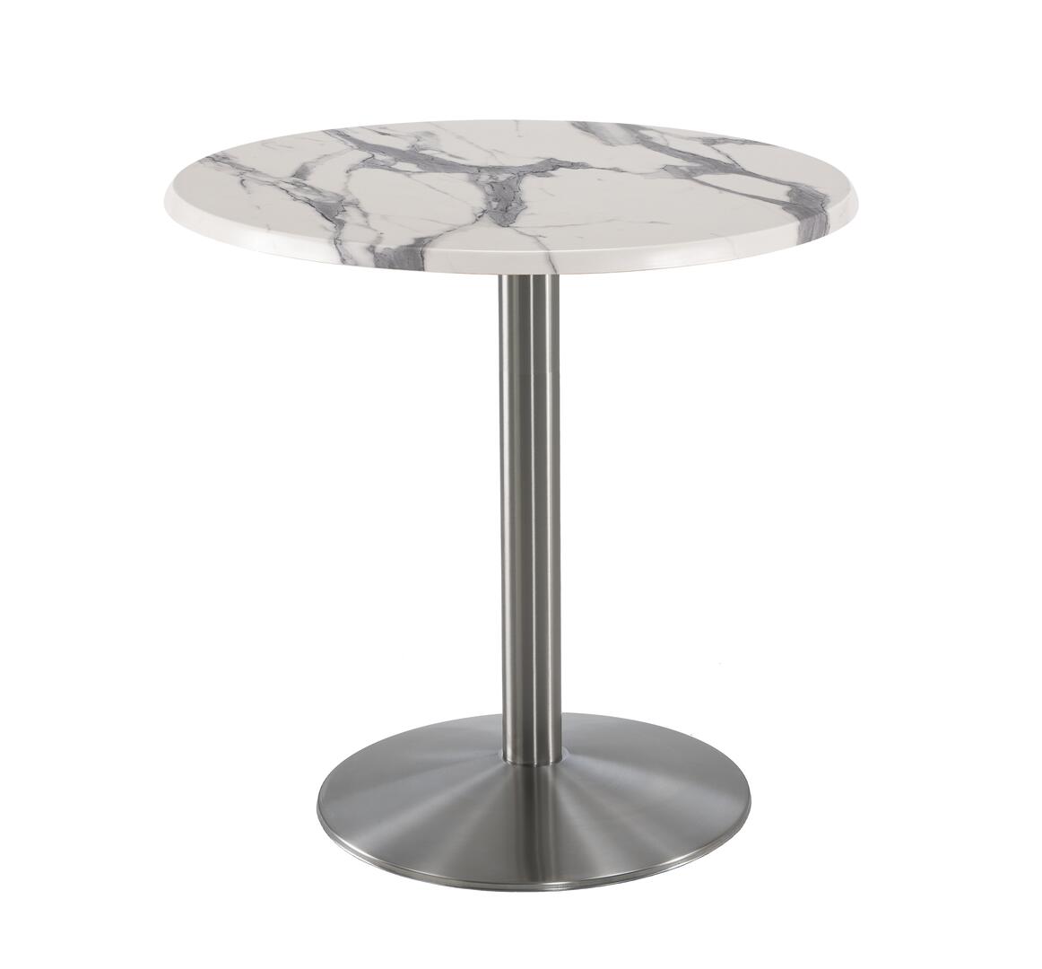 36 in. Tall OD214 Indoor & Outdoor All-Season Round Table with 30 in. Dia. White Marble & Stainless Steel Top