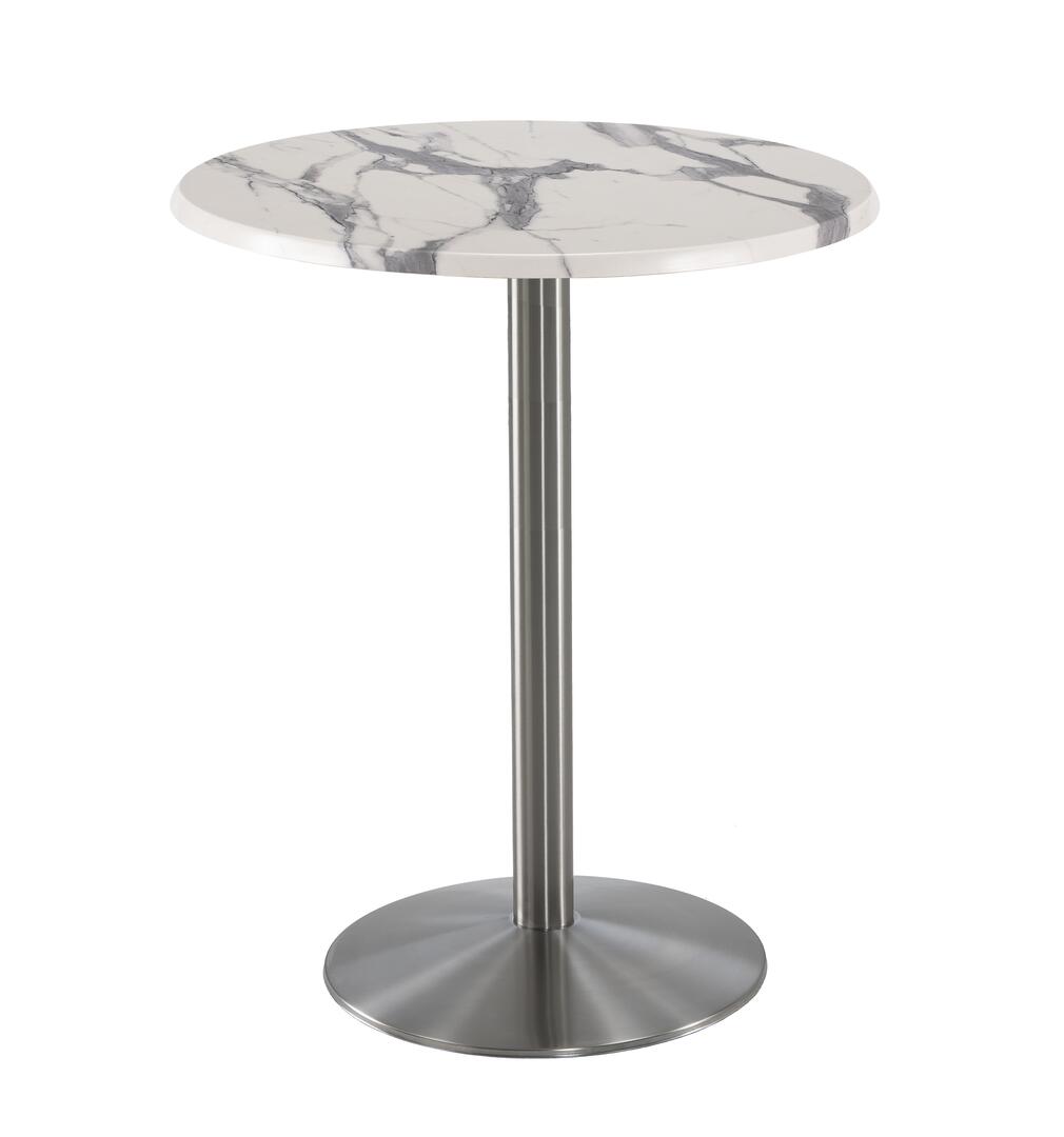 OD214-2242SSOD30RWM 42 in. Tall OD214 Indoor & Outdoor All-Season Round Table with 30 in. Dia. White Marble & Stainless Steel Top