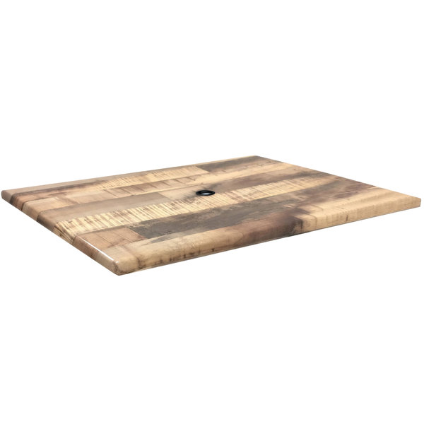 OD3048RusticU 30 x 48 in. Rustic, Indoor & Outdoor All-Season Rectangle Enduro Table Top with Umbrella Hole, Brown & Rustic Wood