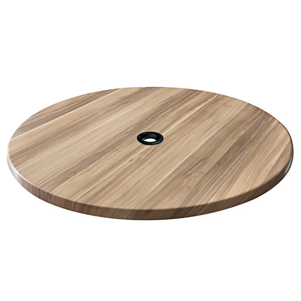 30 in. Dia. Natural, Indoor & Outdoor All-Season Round Enduro Table Top with Umbrella Hole, Beige & Natural Wood