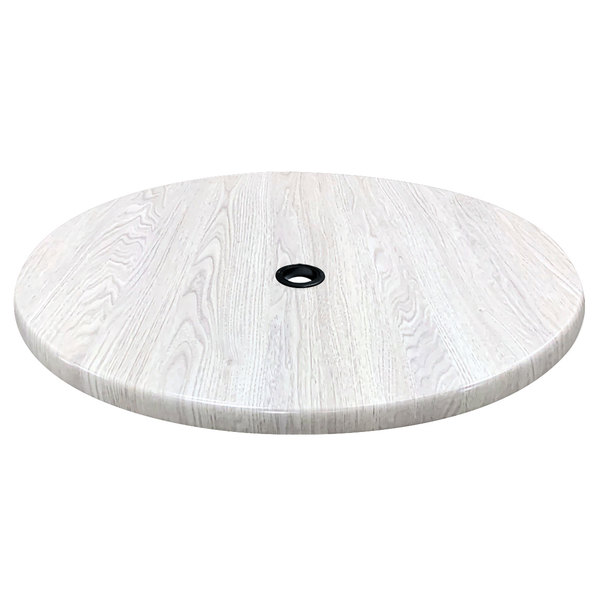 30 in. Dia. White Ash, Indoor & Outdoor All-Season Round Enduro Table Top with Umbrella Hole, White Ash
