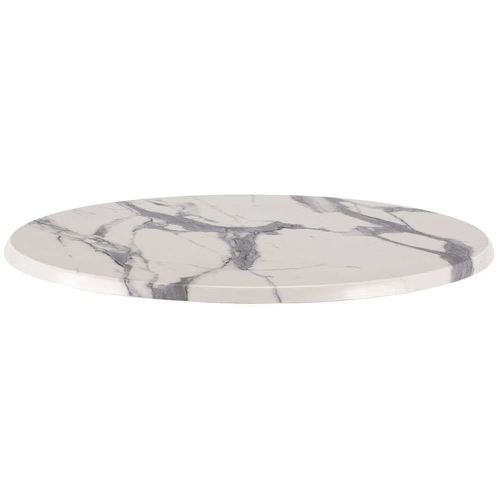 30 in. Dia. White Marble, Indoor & Outdoor All-Season Round Enduro Table Top, White & Marble Satin