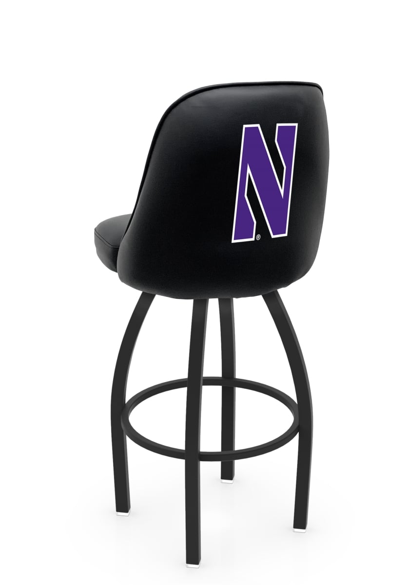 L04836Nthwst 22 x 21 x 36 in. NCAA Logo Grizzly Northwestern University Swivel Bar Stool with Black Wrinkle