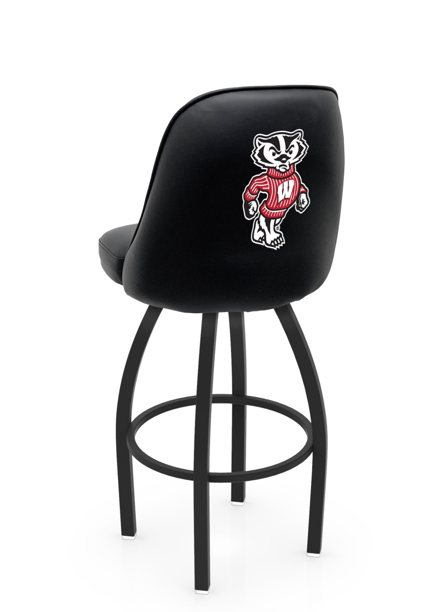L04825WI-Bdg 22 x 21 x 25 in. NCAA Logo Grizzly University of Wisconsin Swivel Counter Stool with Black Wrinkle