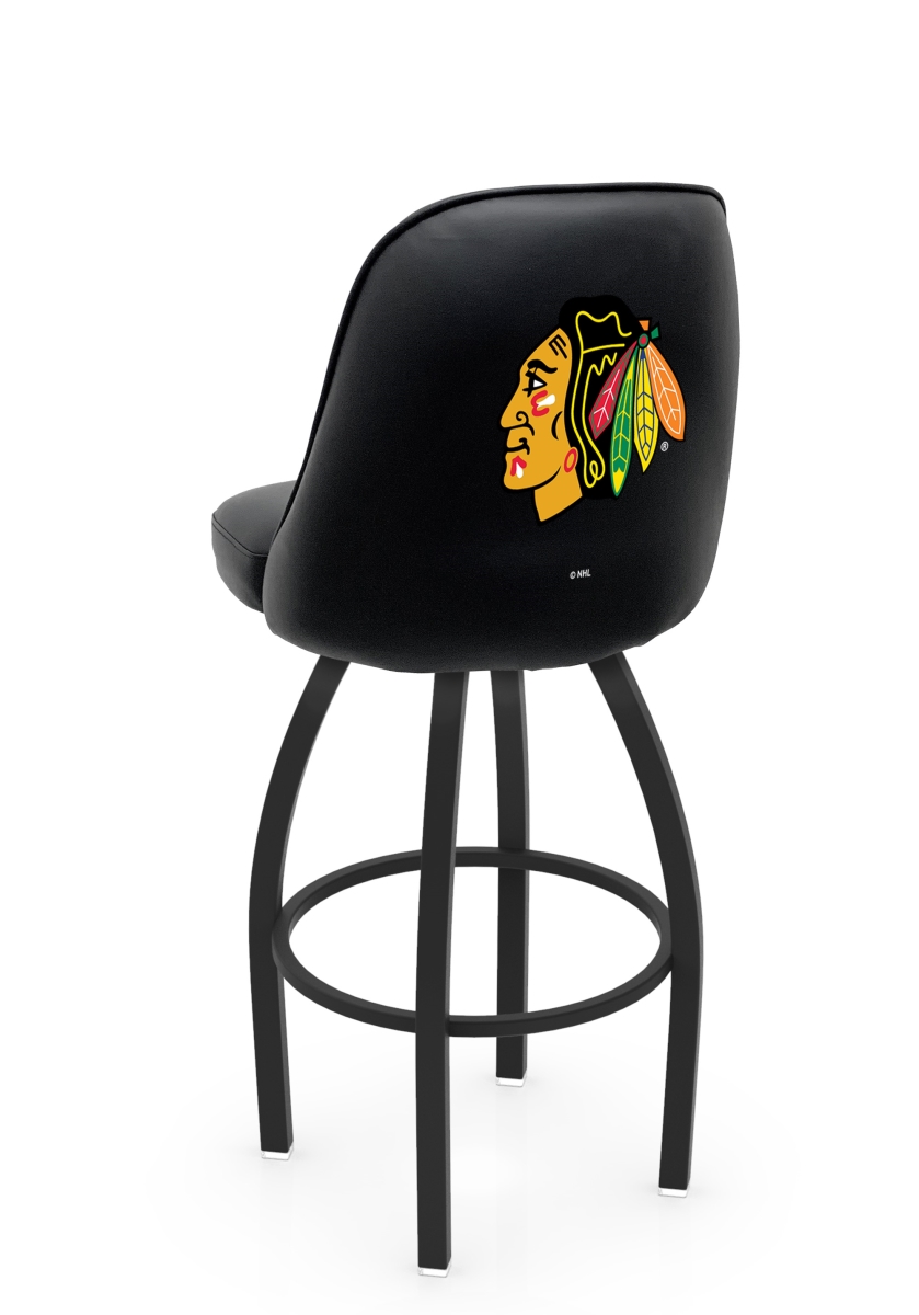L04825ChiHwk-R 22 x 21 x 25 in. NHL Logo Grizzly University of Chicago Blackhawks Swivel Counter Stool with Black Wrinkle